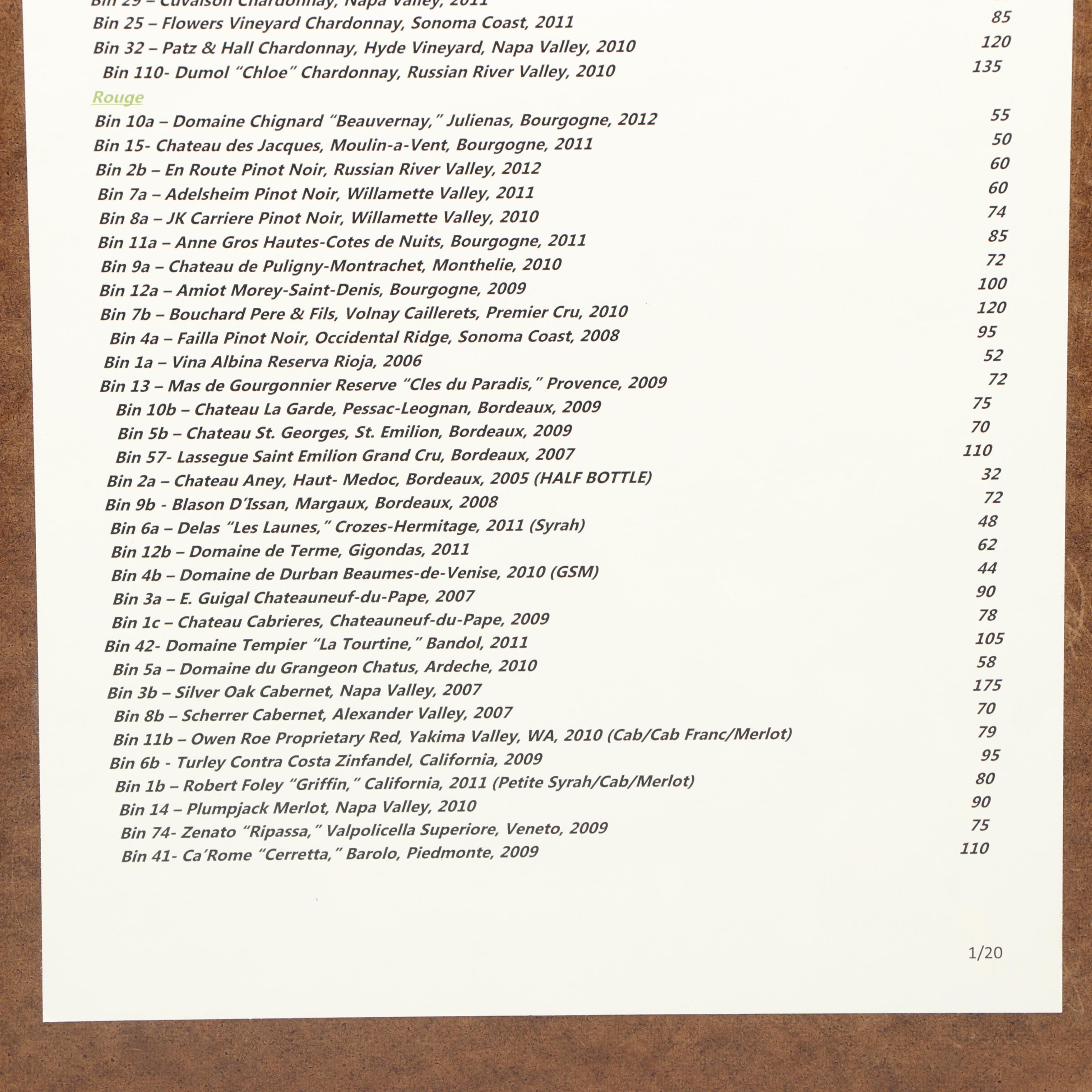 Cincinnati Jean Robert's Table Food and Wine Menu Boards