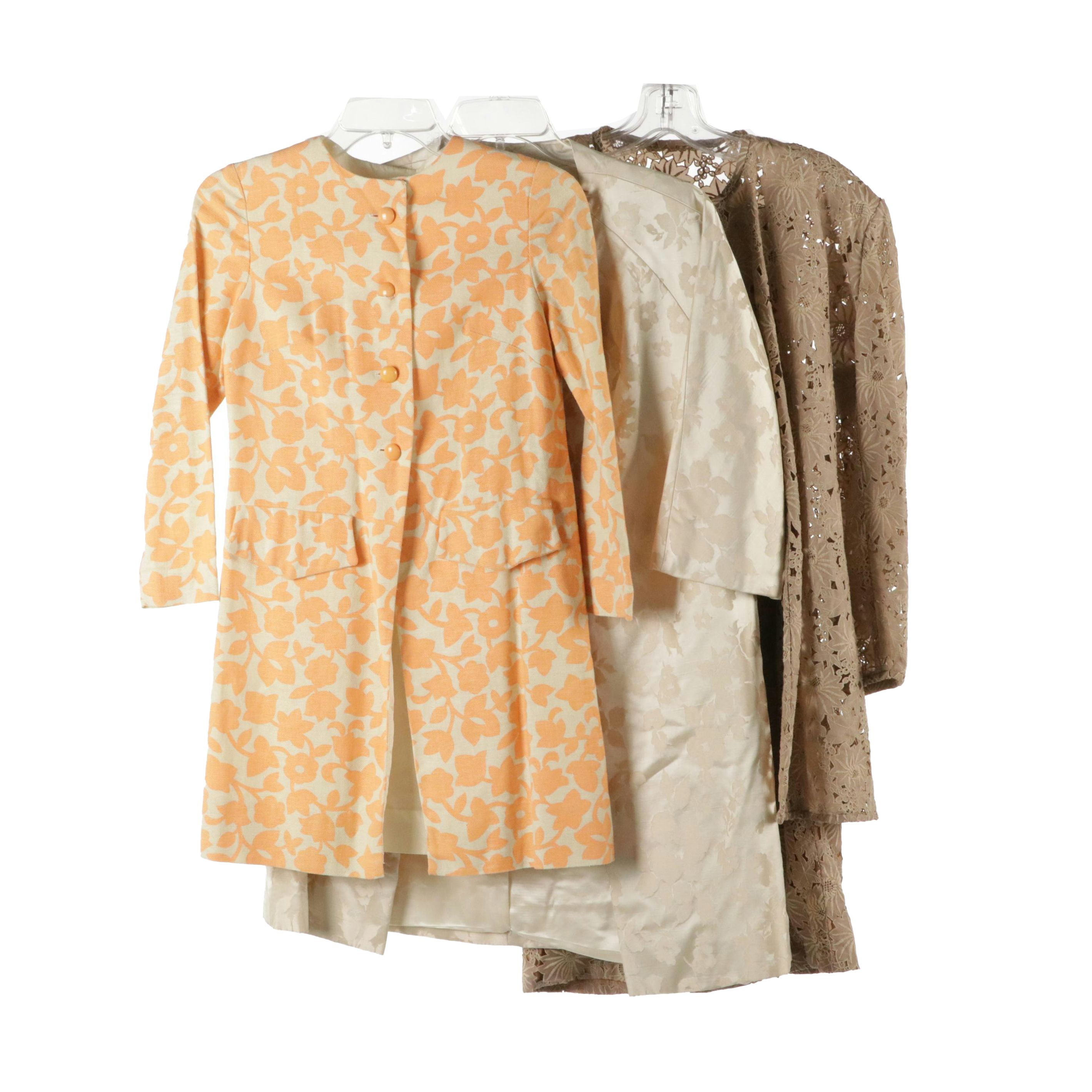 Embroidered Lace Two-Piece Set, Brocade Jacket, and Floral Print Jacket