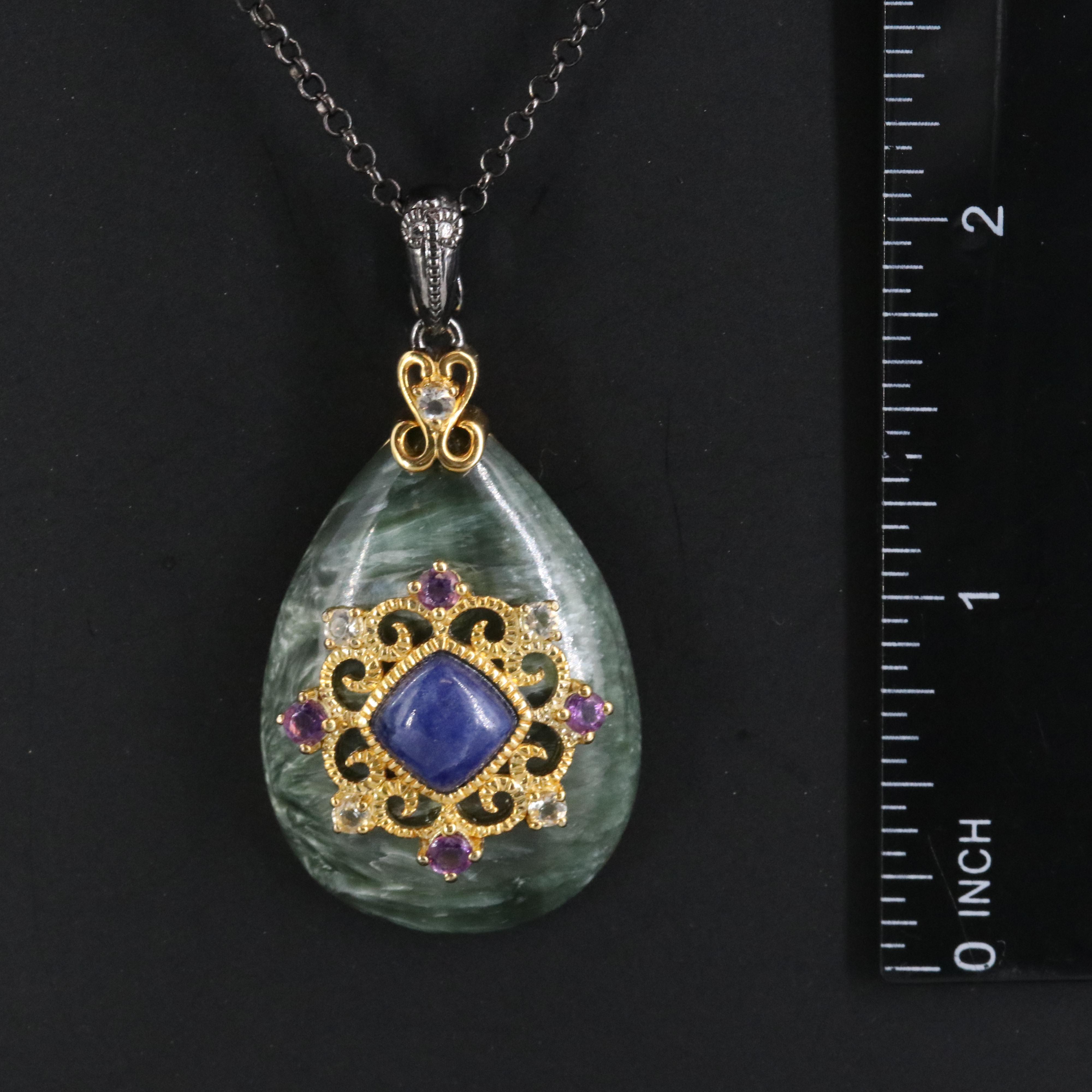 Carlo Viani Sterling Seraphinite and Gemstone Enhancer Pendant Necklace