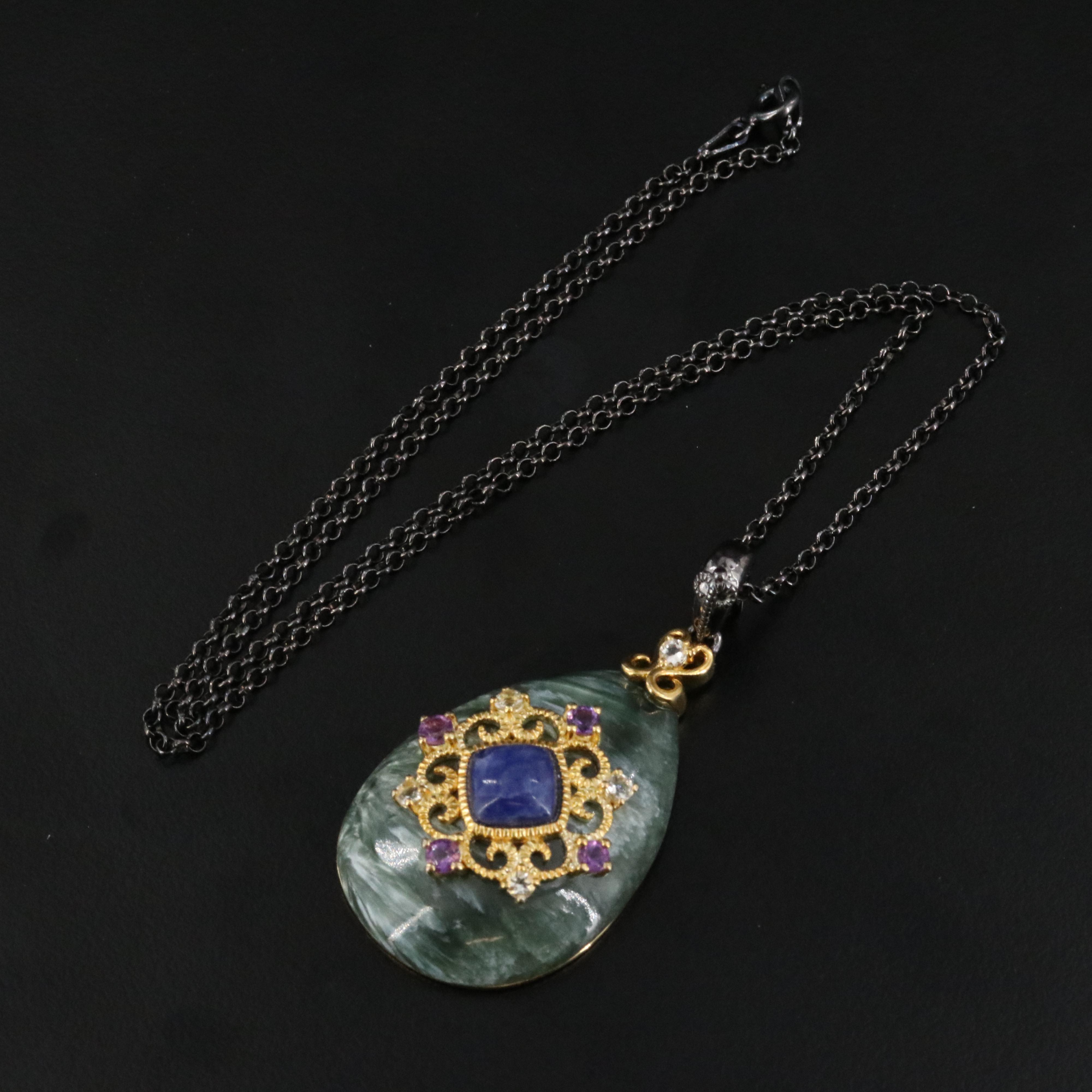 Carlo Viani Sterling Seraphinite and Gemstone Enhancer Pendant Necklace