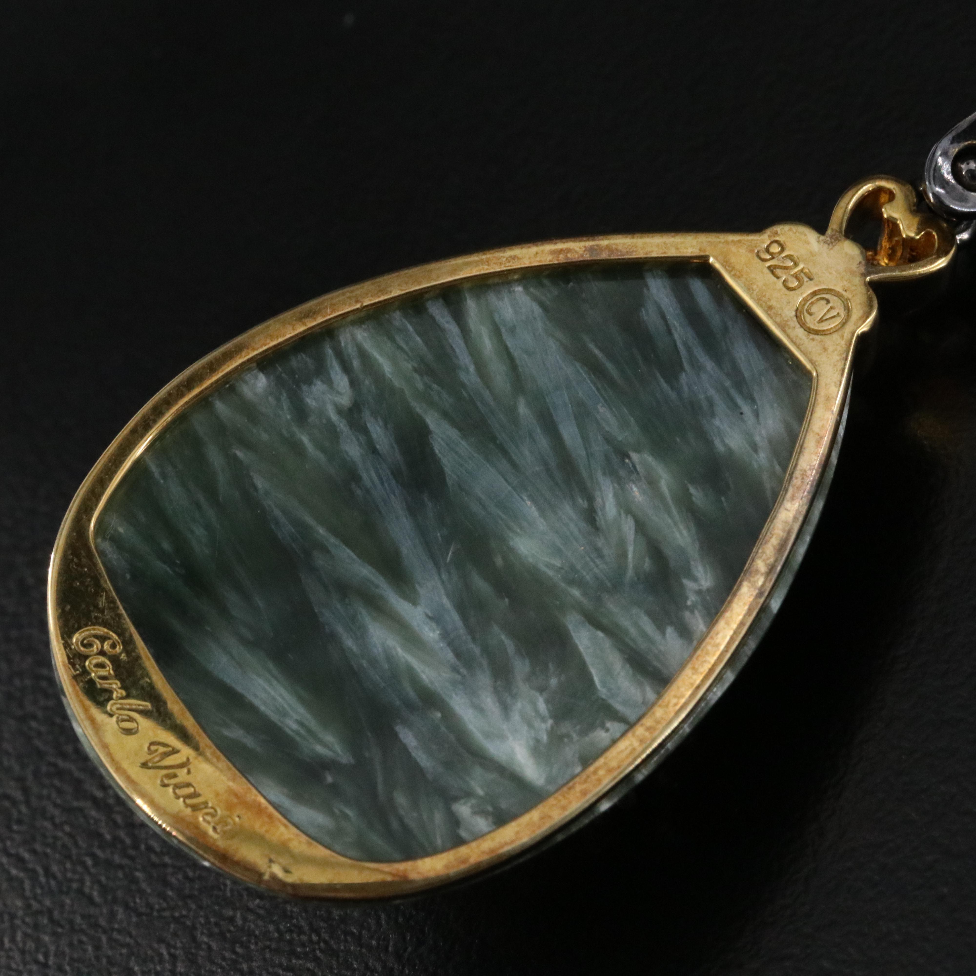 Carlo Viani Sterling Seraphinite and Gemstone Enhancer Pendant Necklace