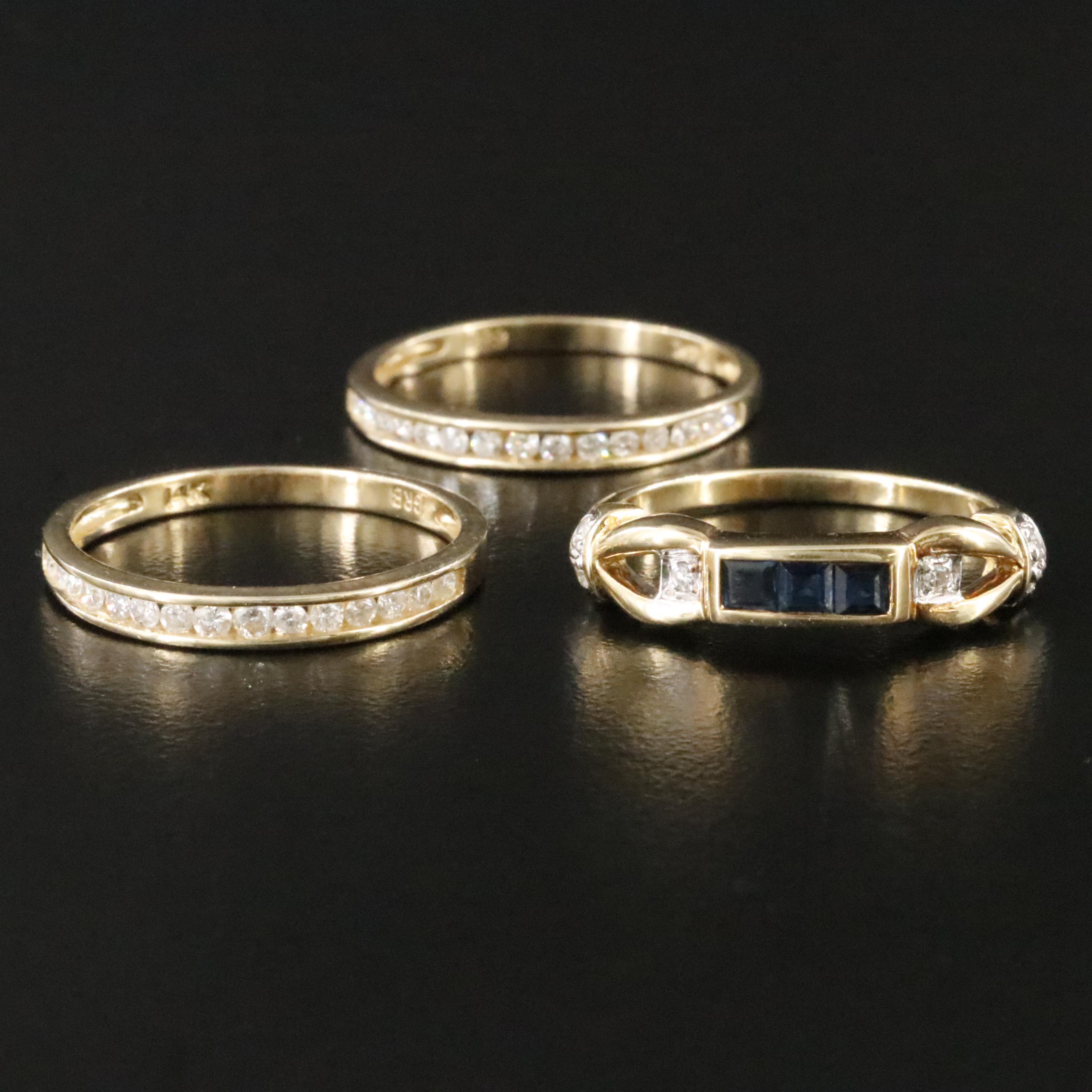 14K Sapphire and Diamond Stacking Rings