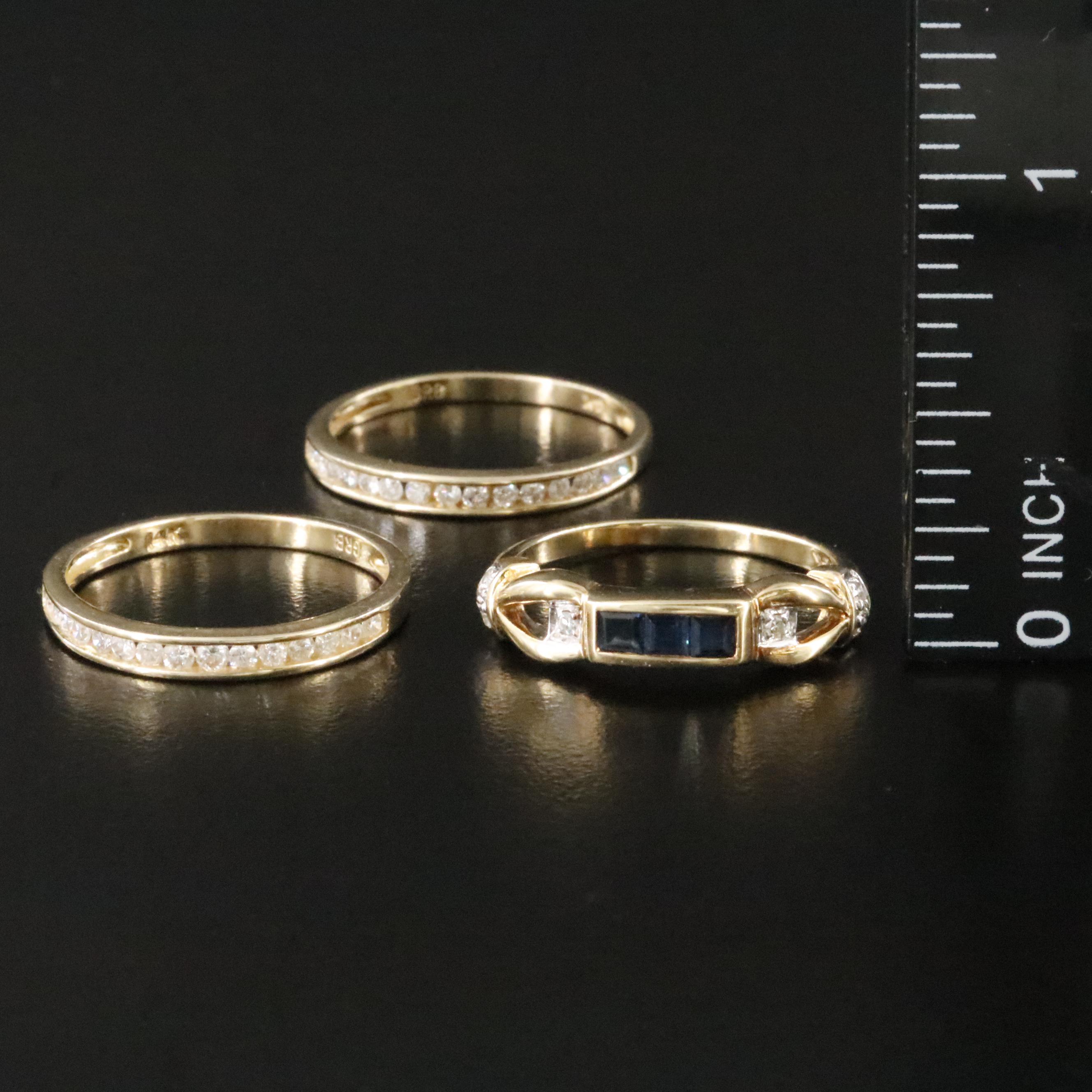 14K Sapphire and Diamond Stacking Rings