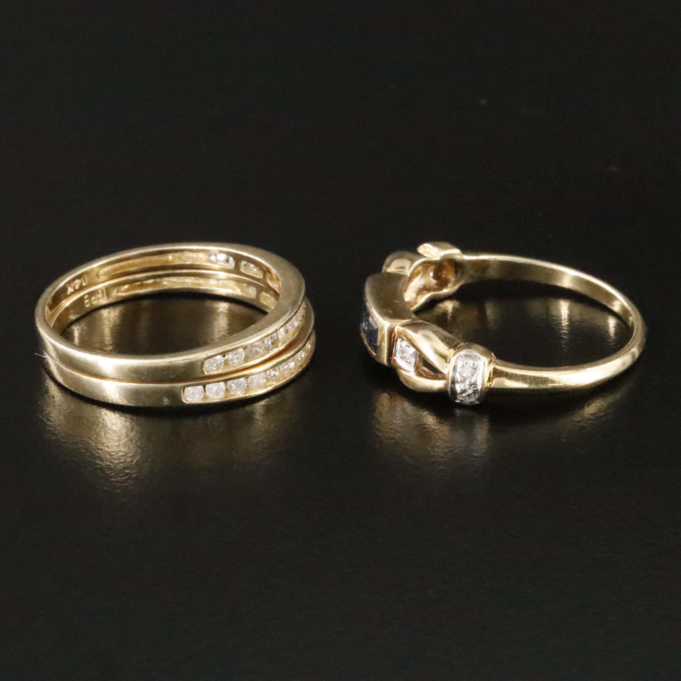14K Sapphire and Diamond Stacking Rings