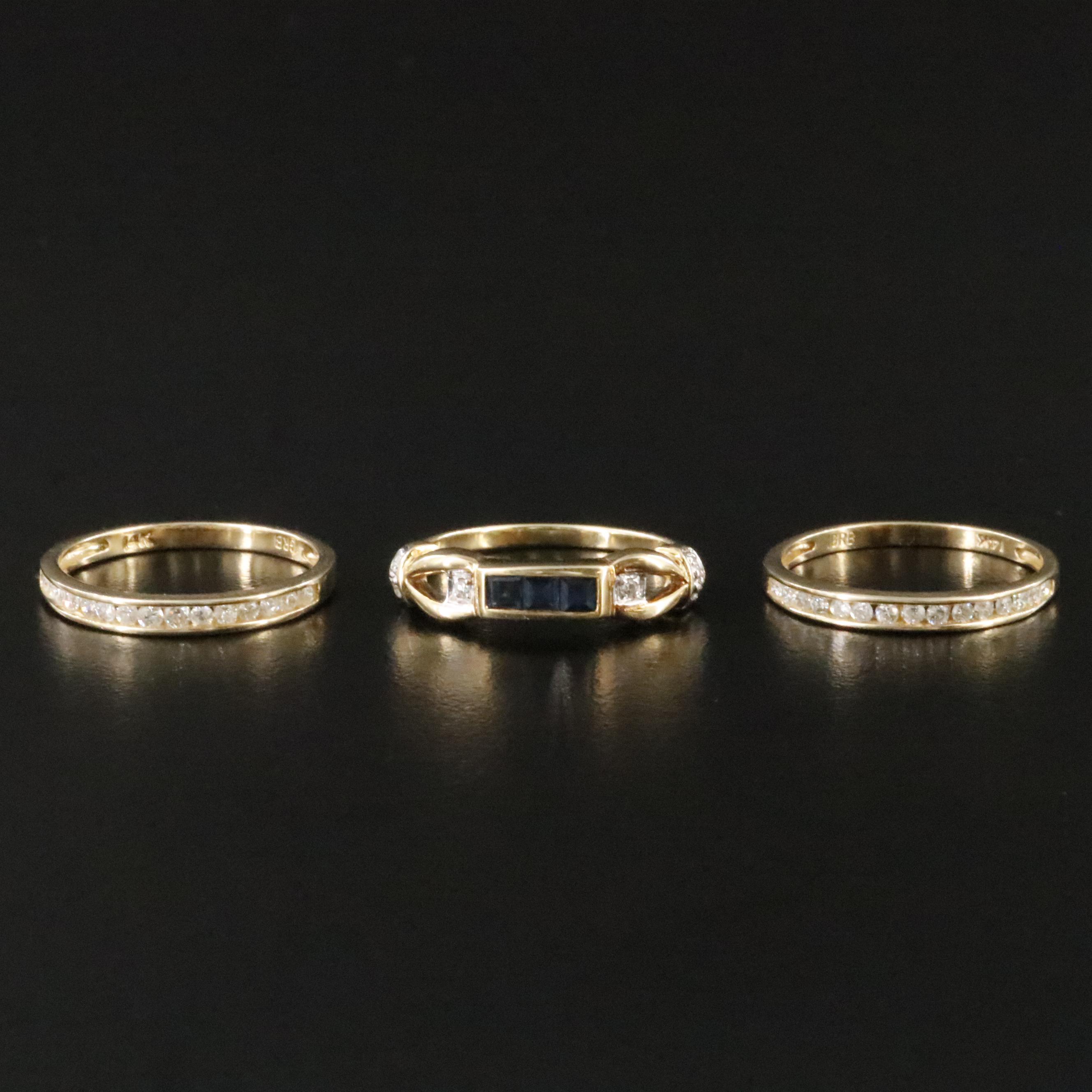 14K Sapphire and Diamond Stacking Rings