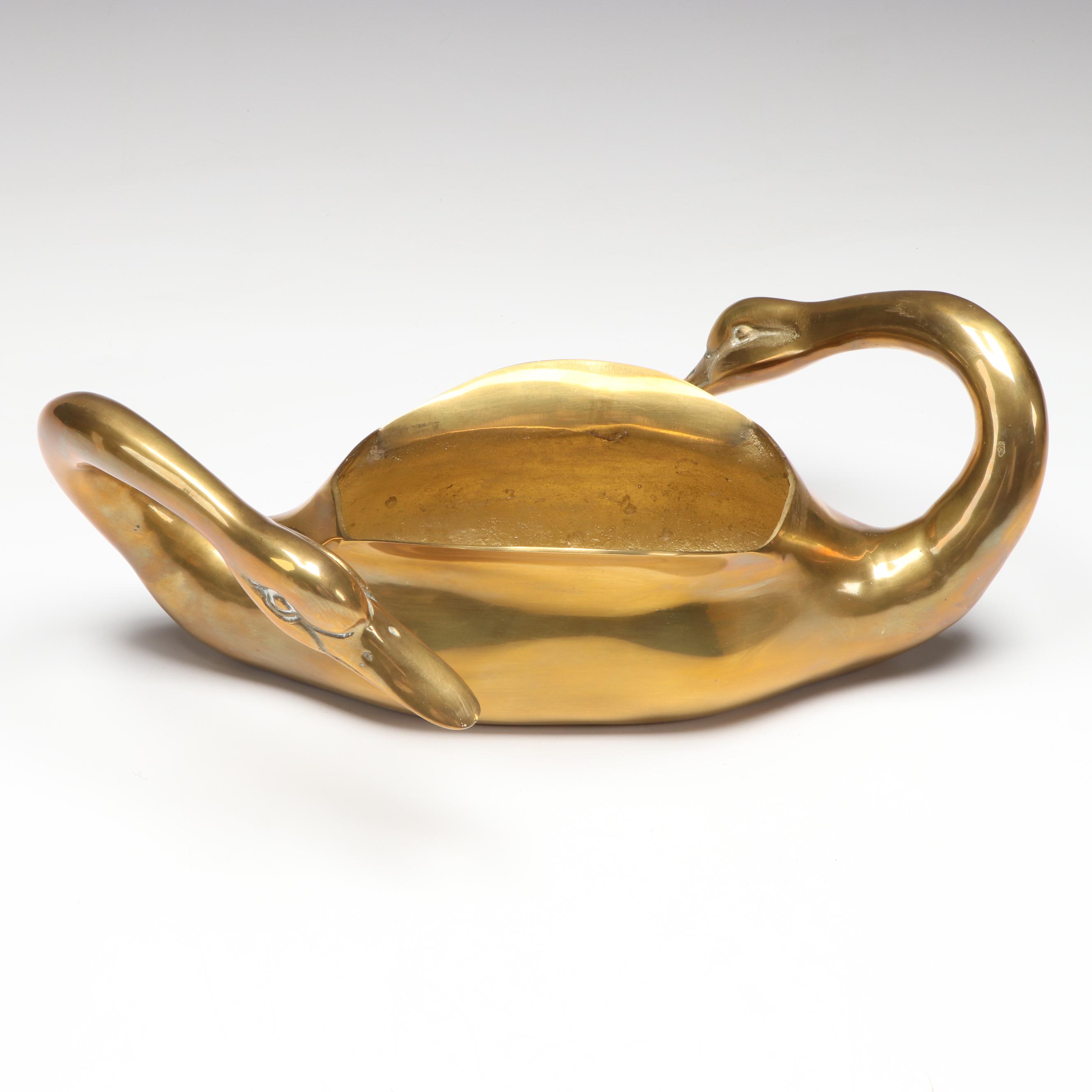 Brass Double Headed Swan Planter, Desktop Sundial, and More Metal Décor