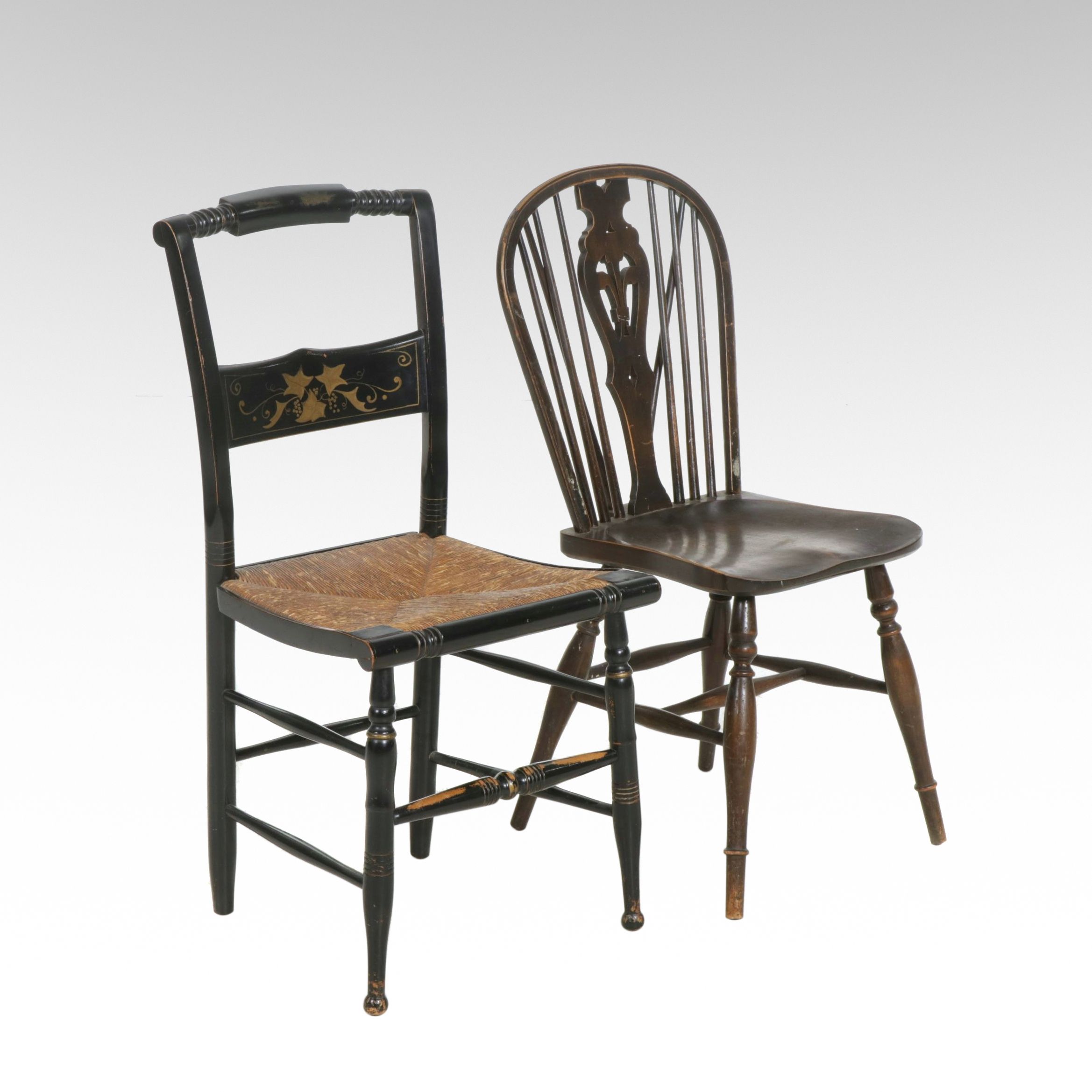 Elgin A. Simonds Fiddleback Windsor Side Chair and One Other Chair