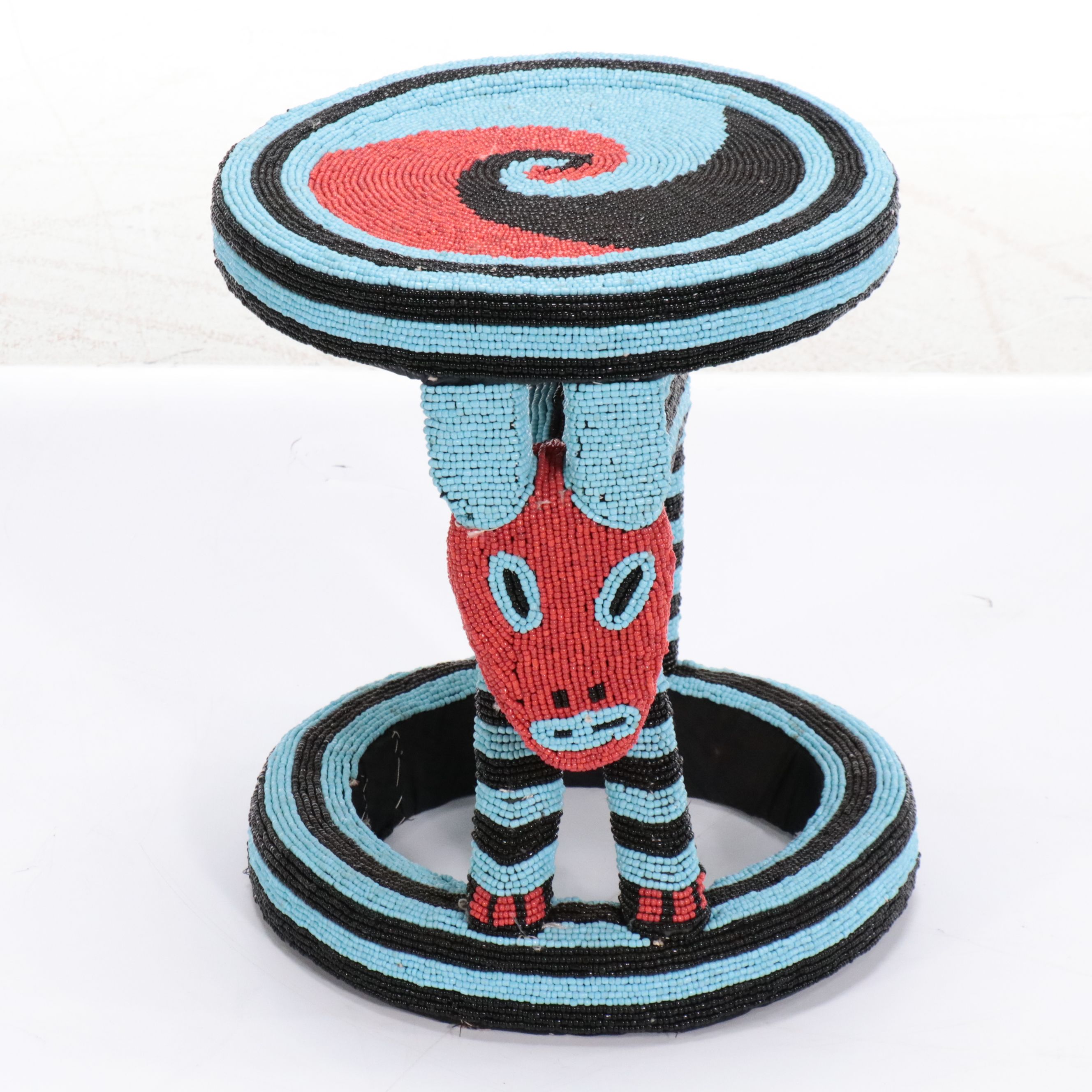 Pair of Bamileke Traditional Style Beaded Stools