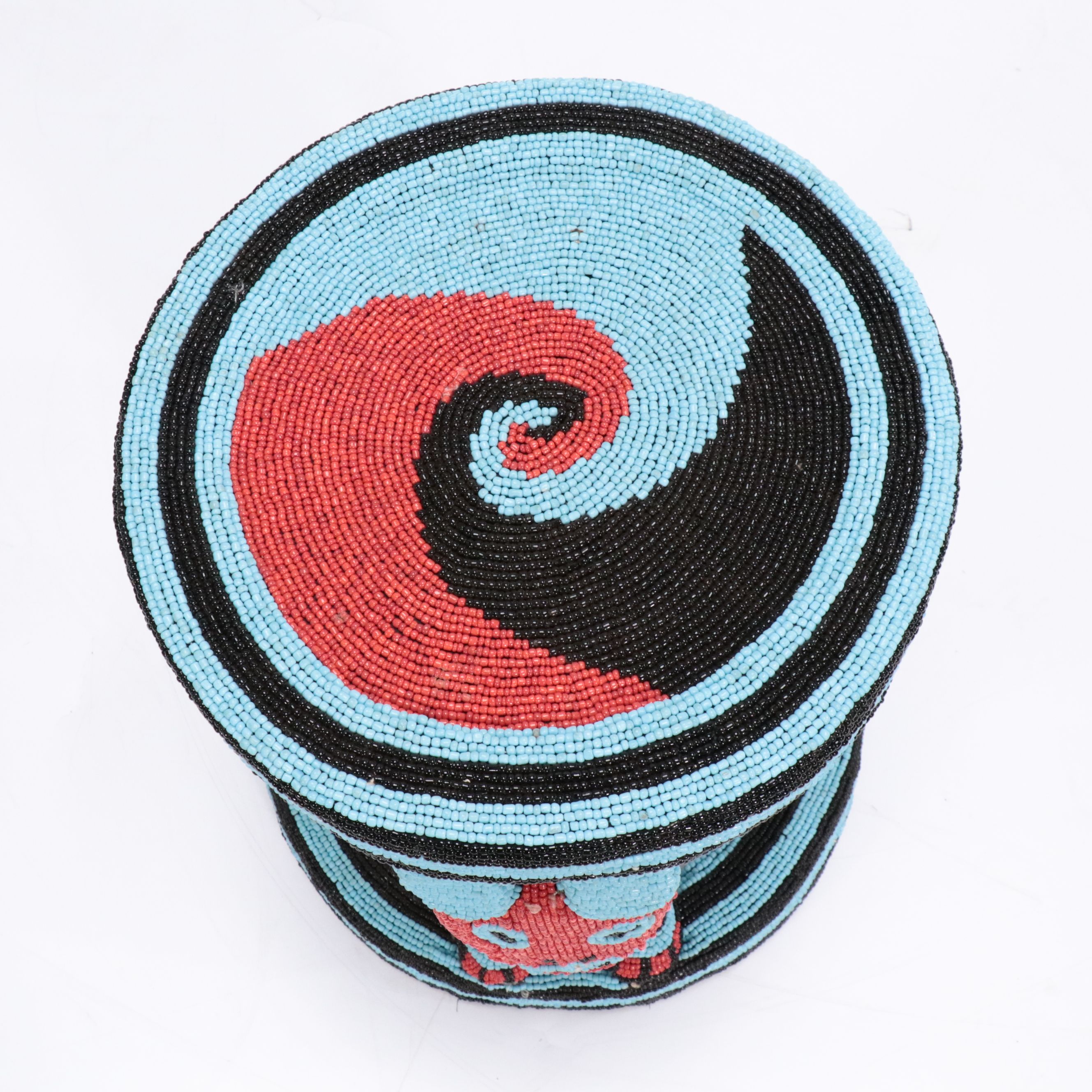 Pair of Bamileke Traditional Style Beaded Stools