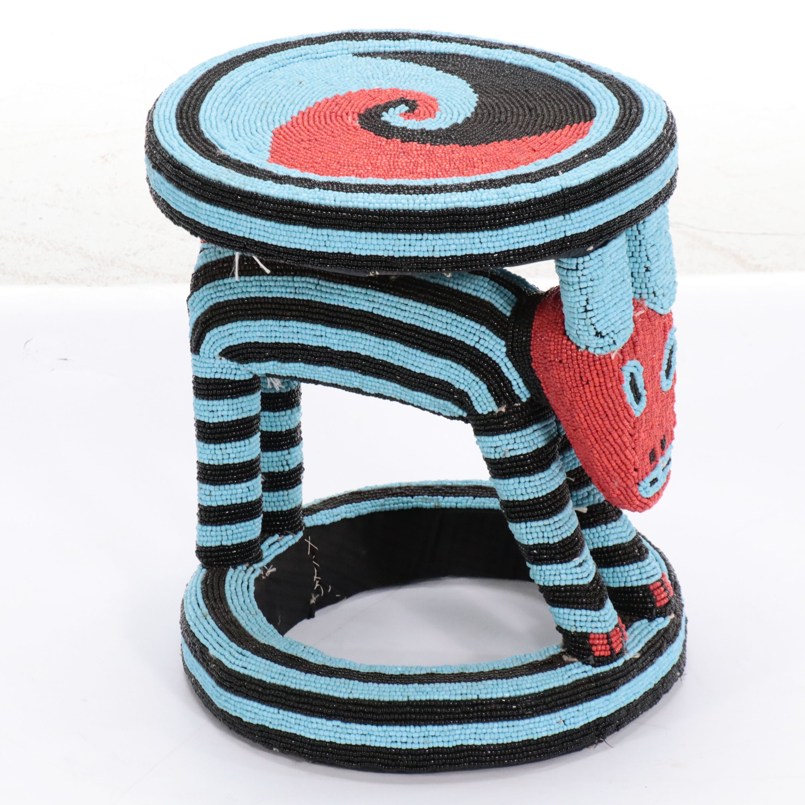 Pair of Bamileke Traditional Style Beaded Stools