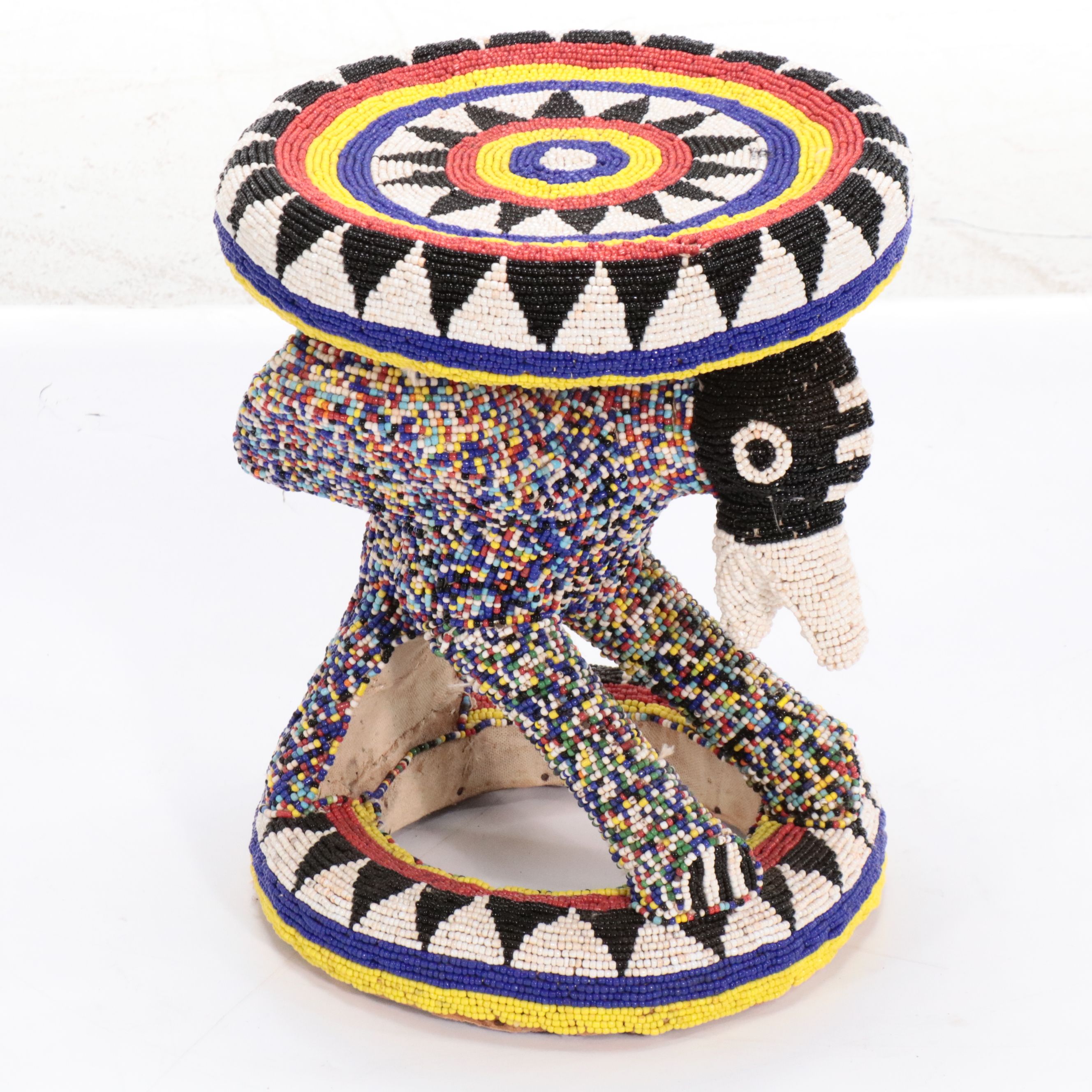 Pair of Bamileke Traditional Style Beaded Stools
