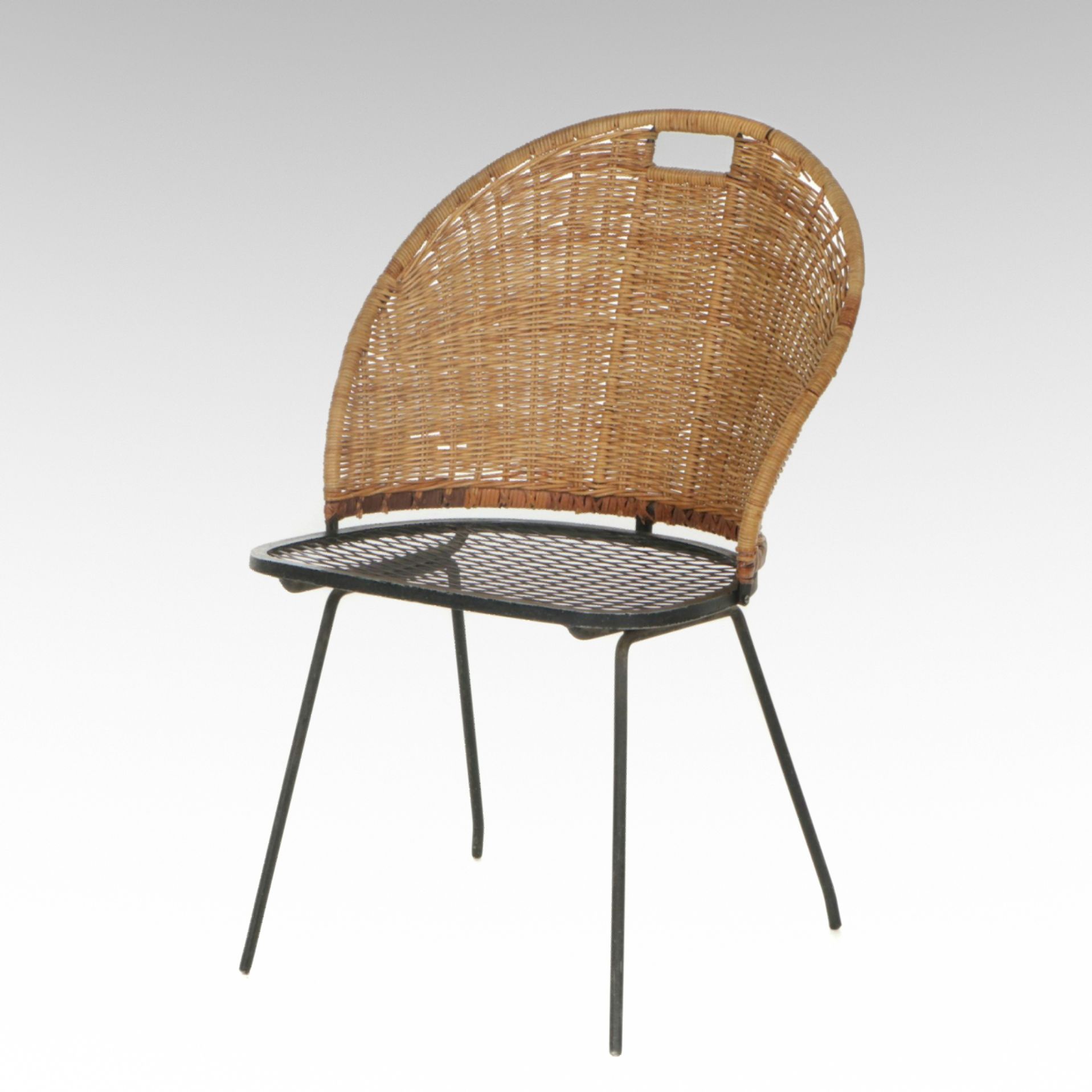 Mid Century Modern Metal Frame Side  Chair with Rattan Wicker Back