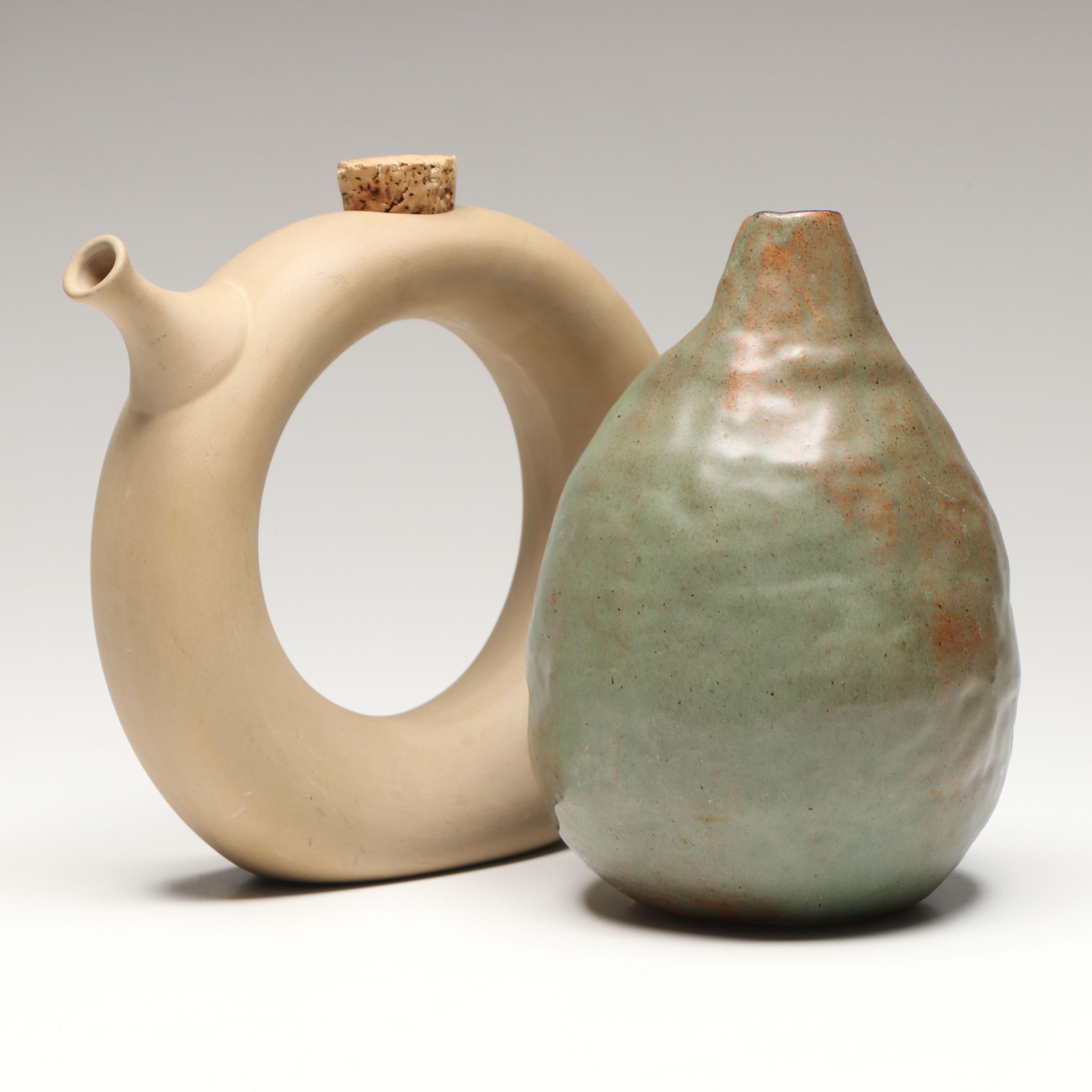 Hartstone Pottery Donut Wine Decanter with Studio Art Pottery Vase