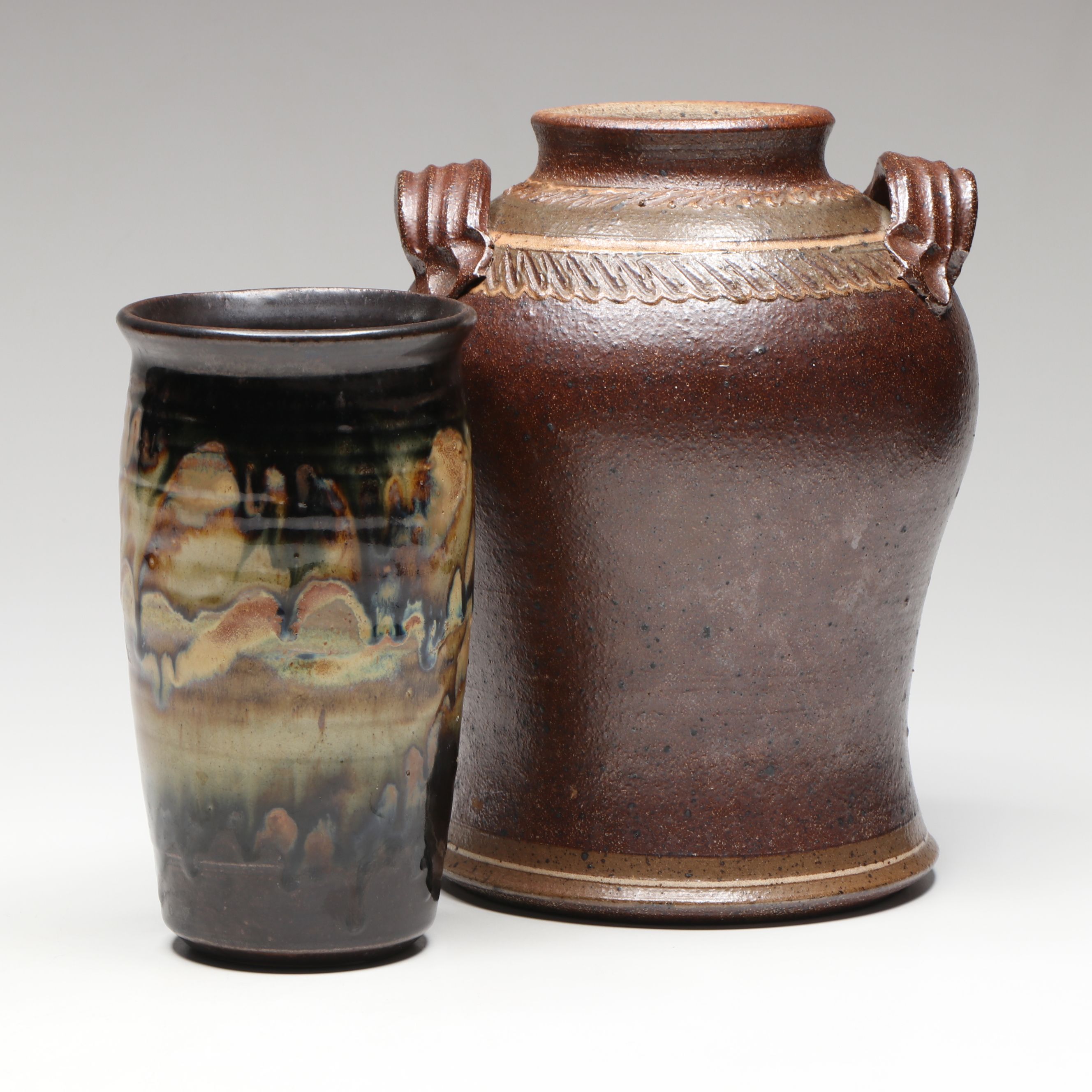 Lee Rexrode Stoneware with Other Artist Signed Art Pottery Vases