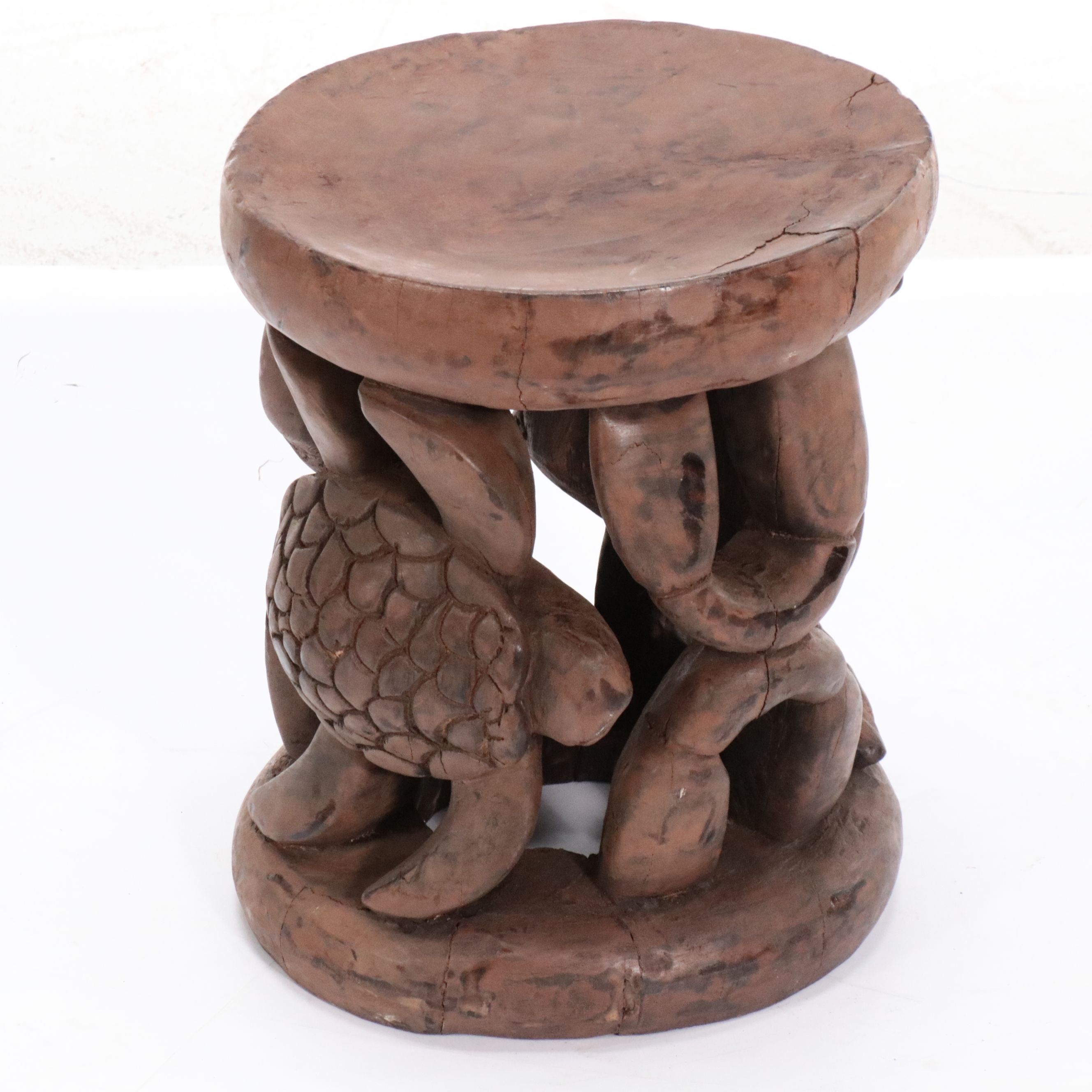 African Bamileke Style Hand-Carved Wooden Souvenir Stools