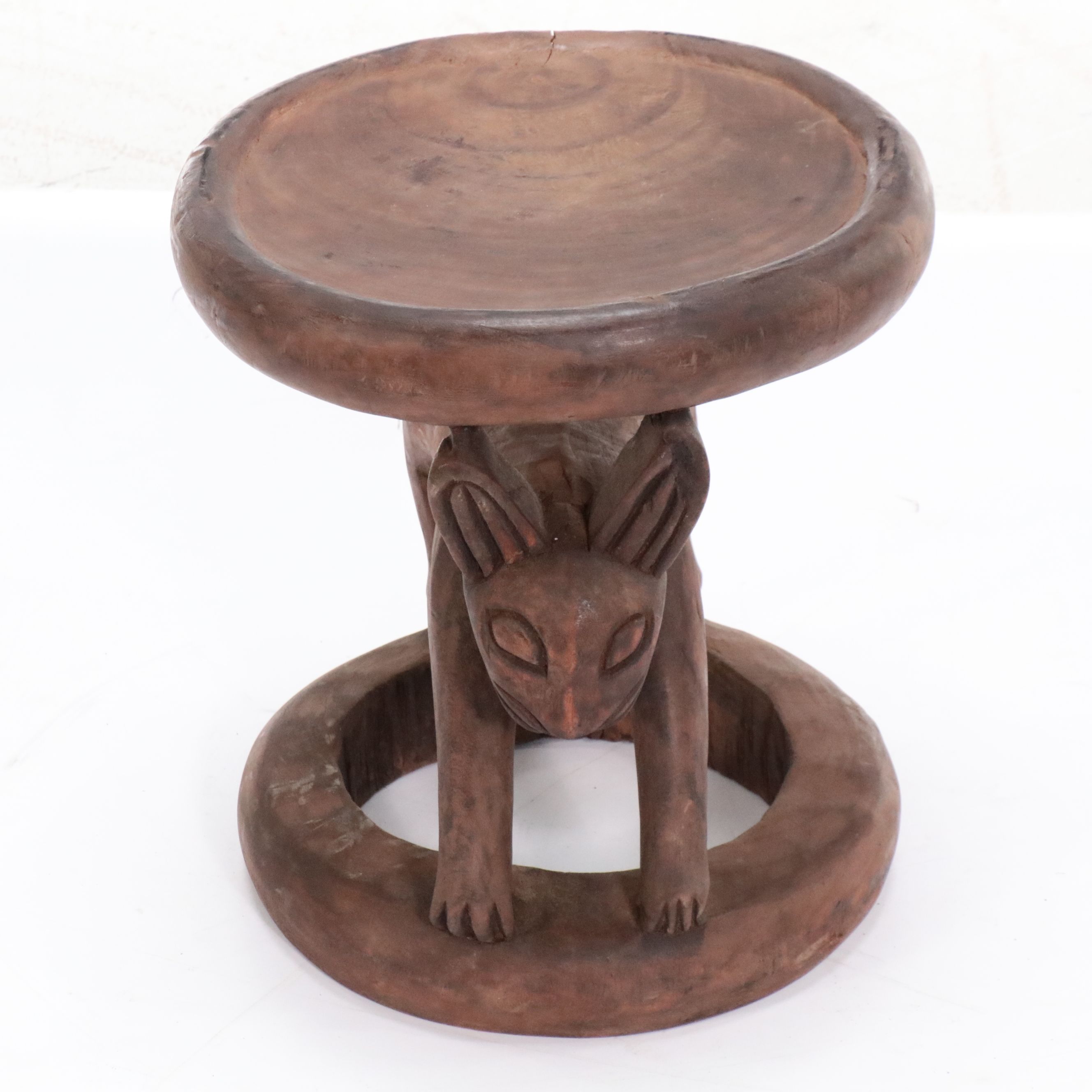 African Bamileke Style Hand-Carved Wooden Souvenir Stools