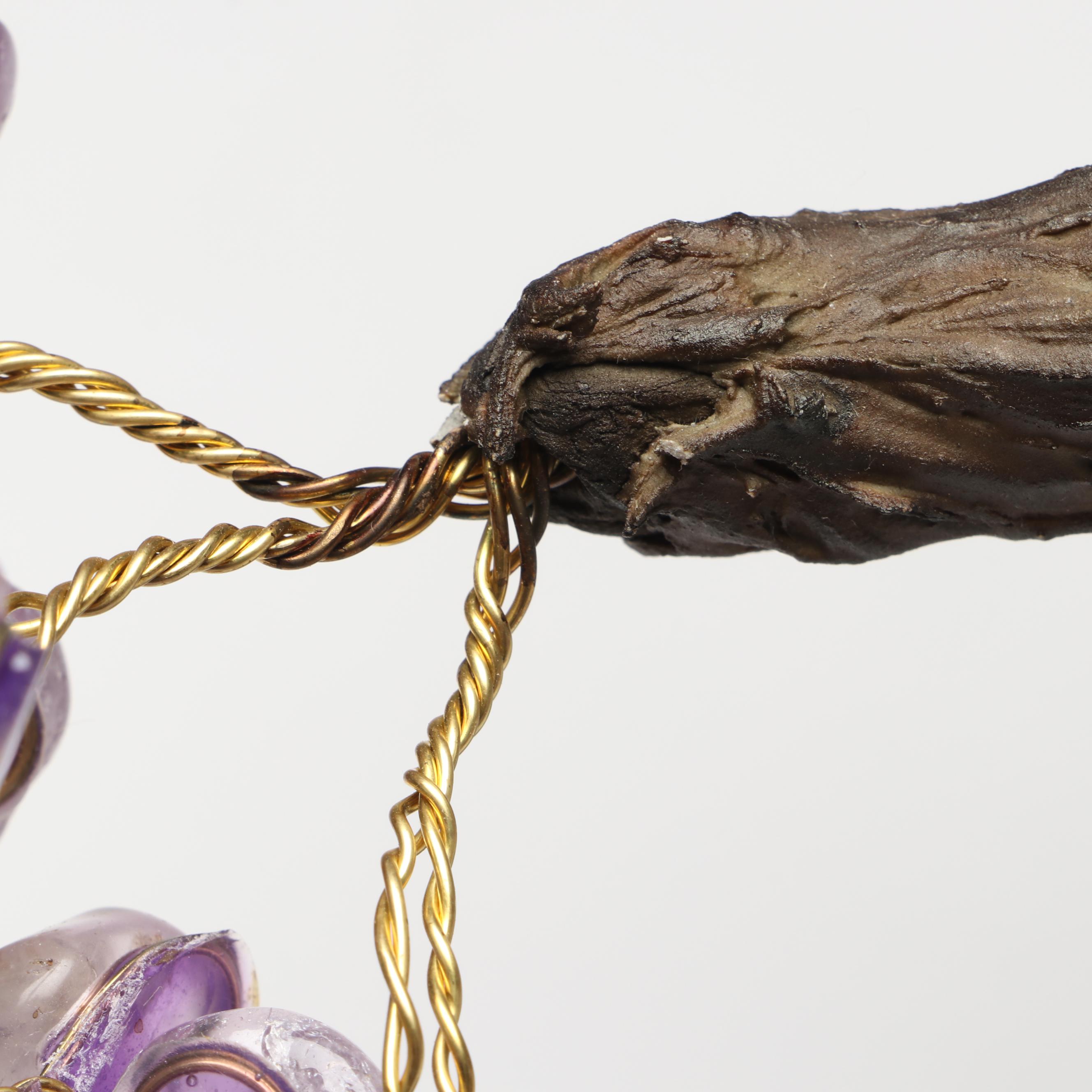 Amethyst and Glass Stone Bonsai Tree on Amethyst Geode Base
