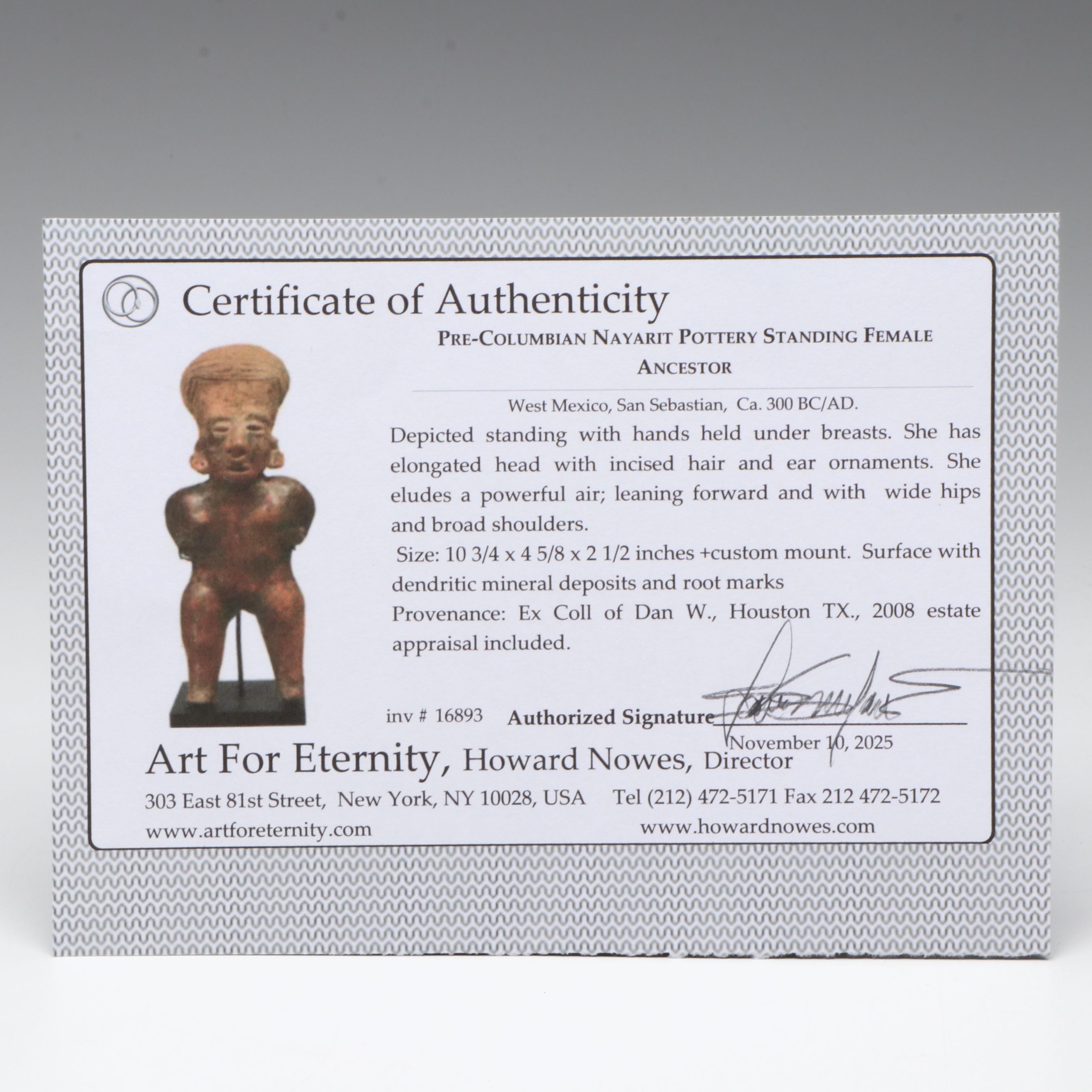 Pre-Columbian Nayarit Pottery Standing Female Ancestor, Circa 300 BCE/CE.