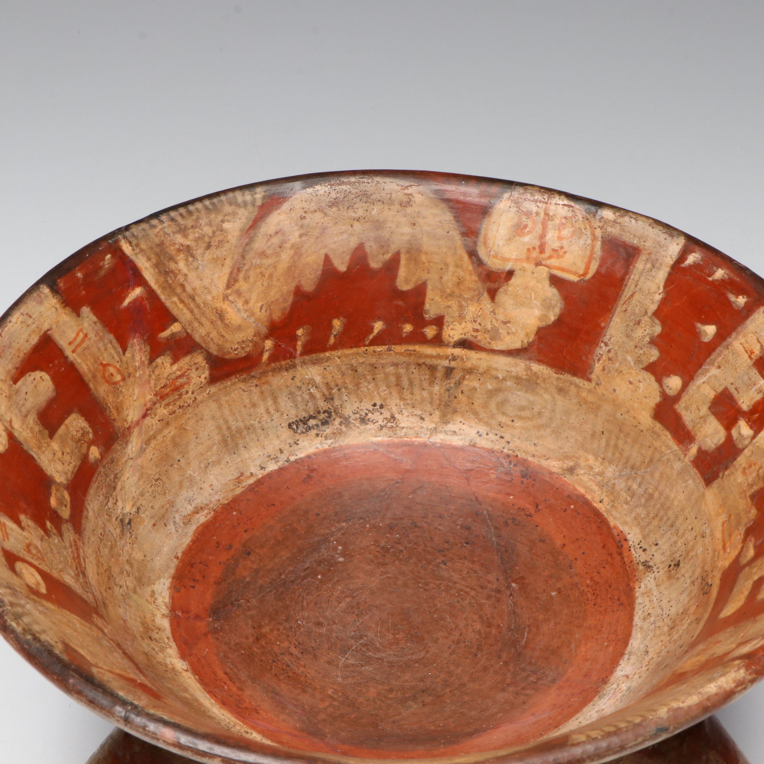 Pre-Columbian Mixtec Pottery Polychrome Tripod Bowl, Circa 1200-1500 CE.