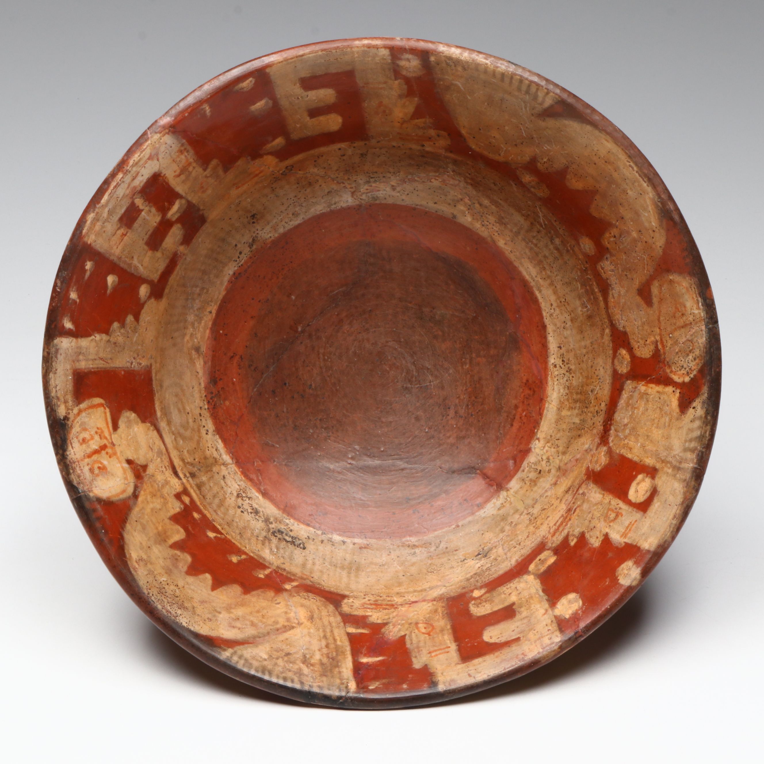 Pre-Columbian Mixtec Pottery Polychrome Tripod Bowl, Circa 1200-1500 CE.