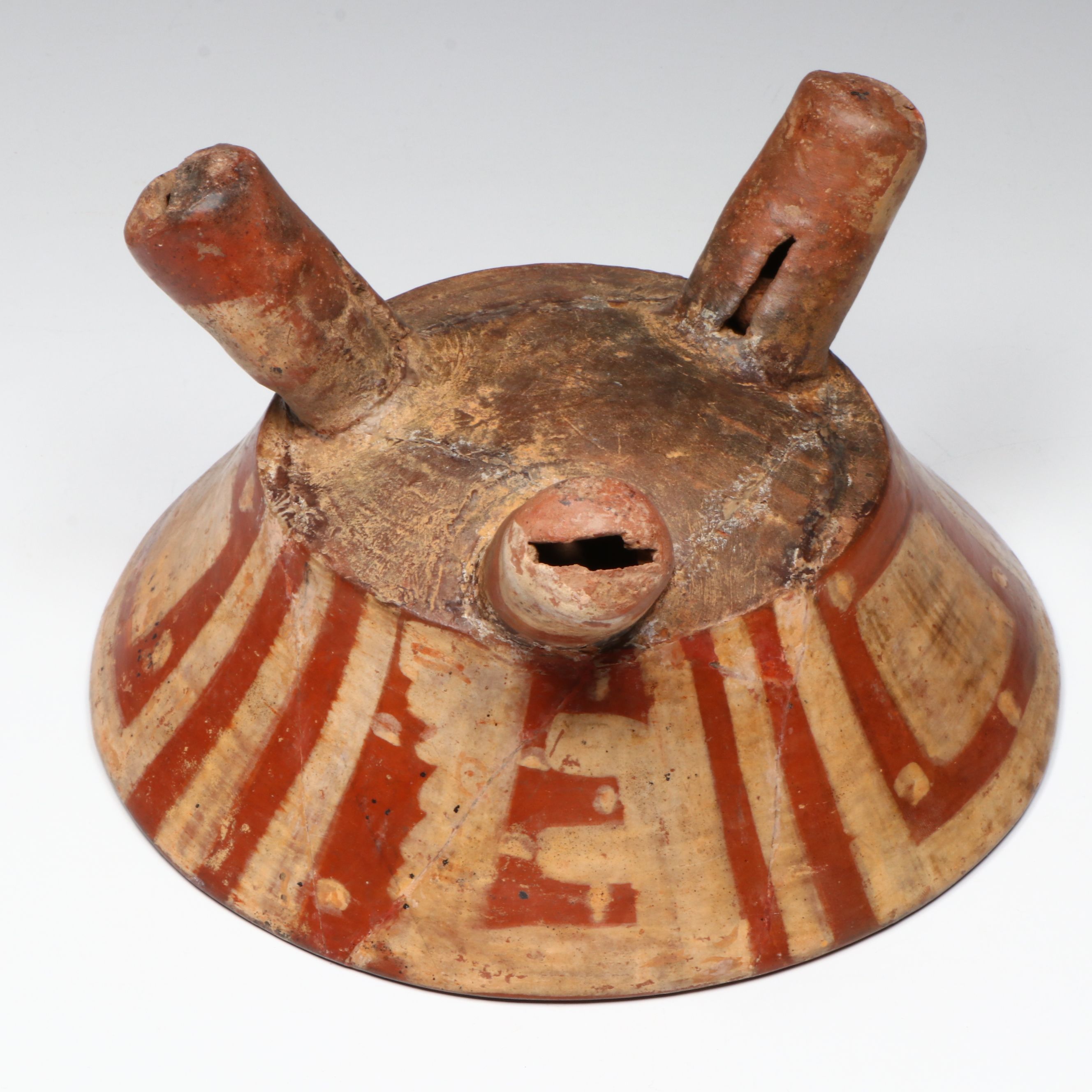 Pre-Columbian Mixtec Pottery Polychrome Tripod Bowl, Circa 1200-1500 CE.