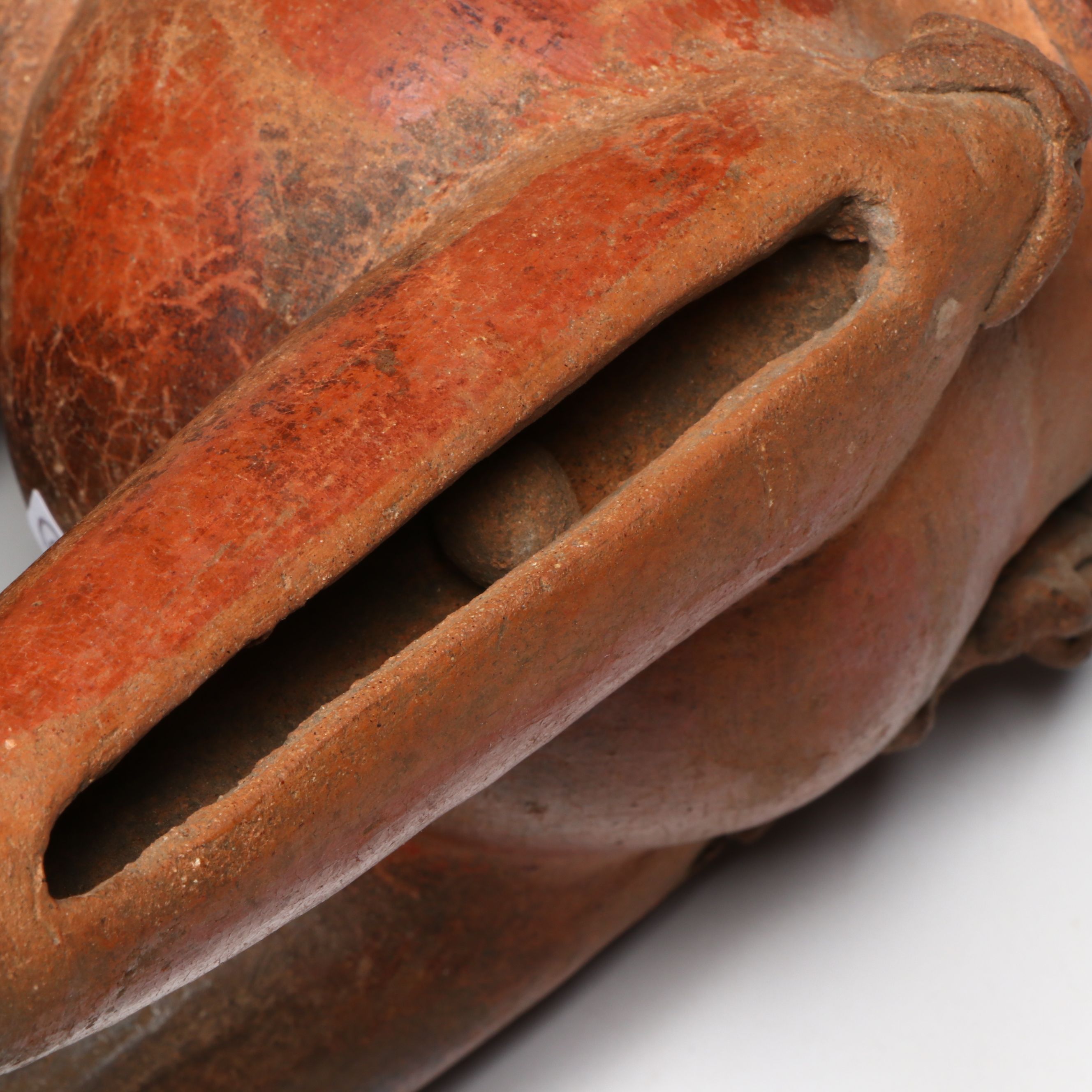 Pre-Columbian Chiriqui Pottery Tripod Vessel with Rim Creatures, Circa 700-1200