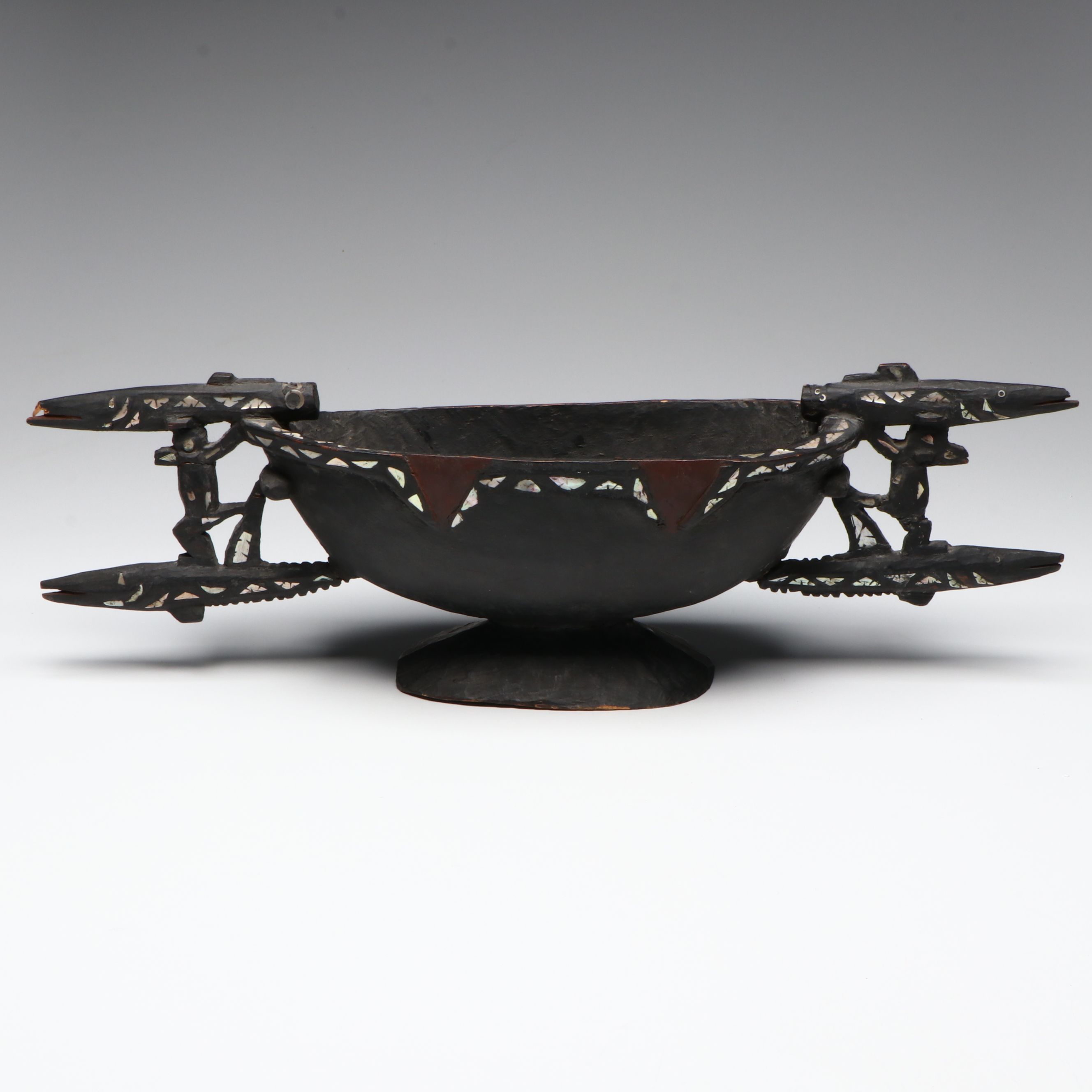 Solomon Island Food Bowl with Mother-of-Pearl, Early to Mid-20th Century