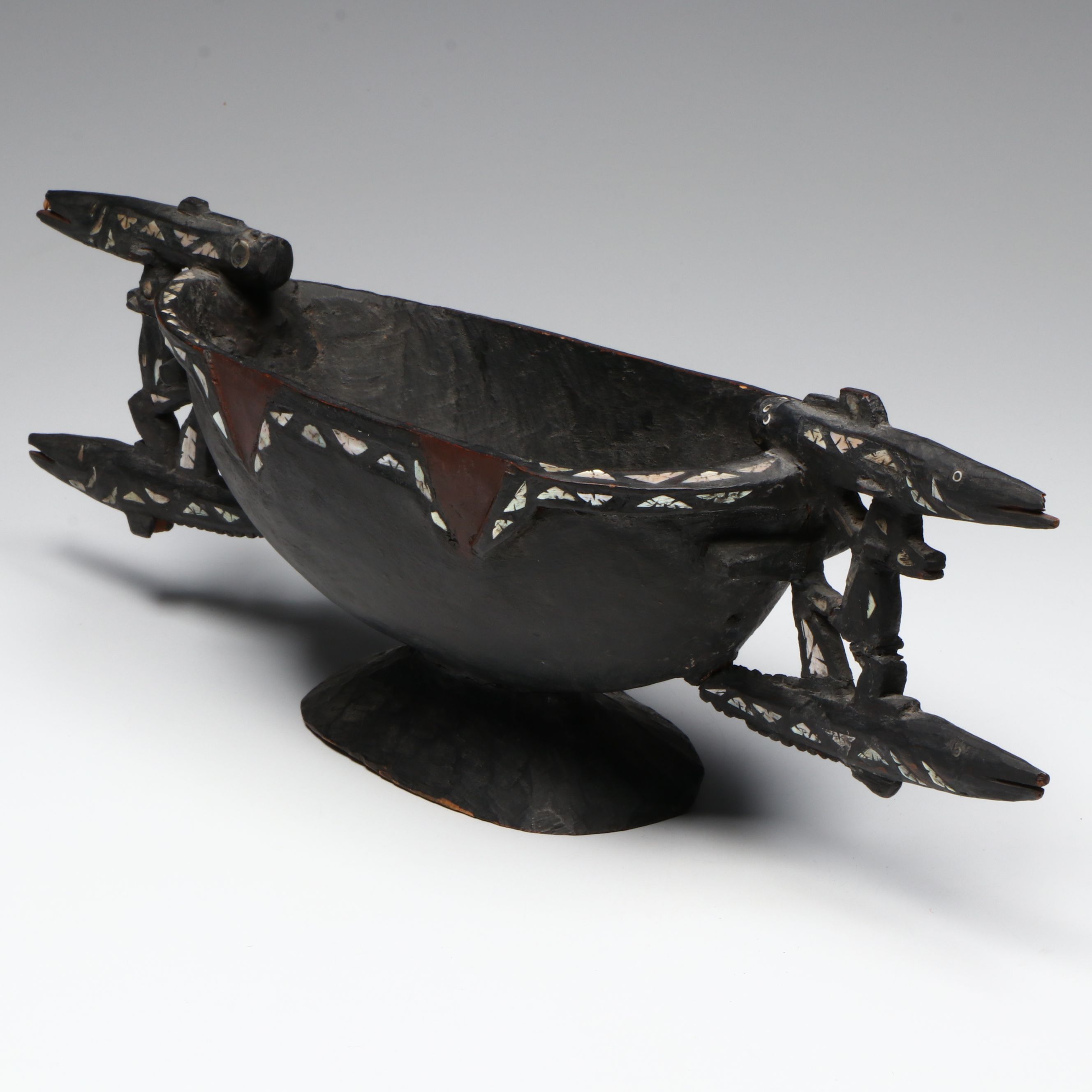 Solomon Island Food Bowl with Mother-of-Pearl, Early to Mid-20th Century