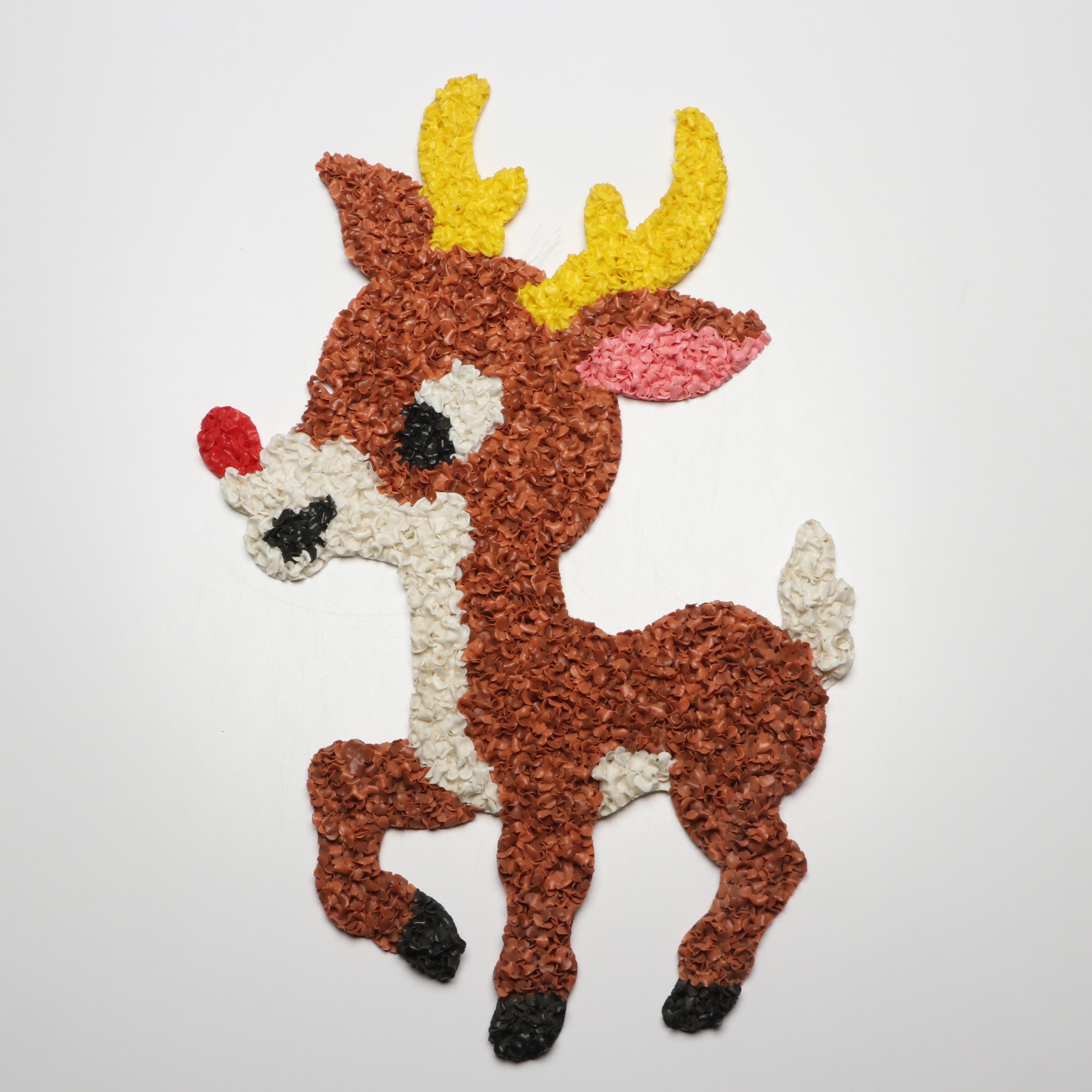 Vintage Melted Plastic Popcorn Rudolph Wall Hangings, 1970s