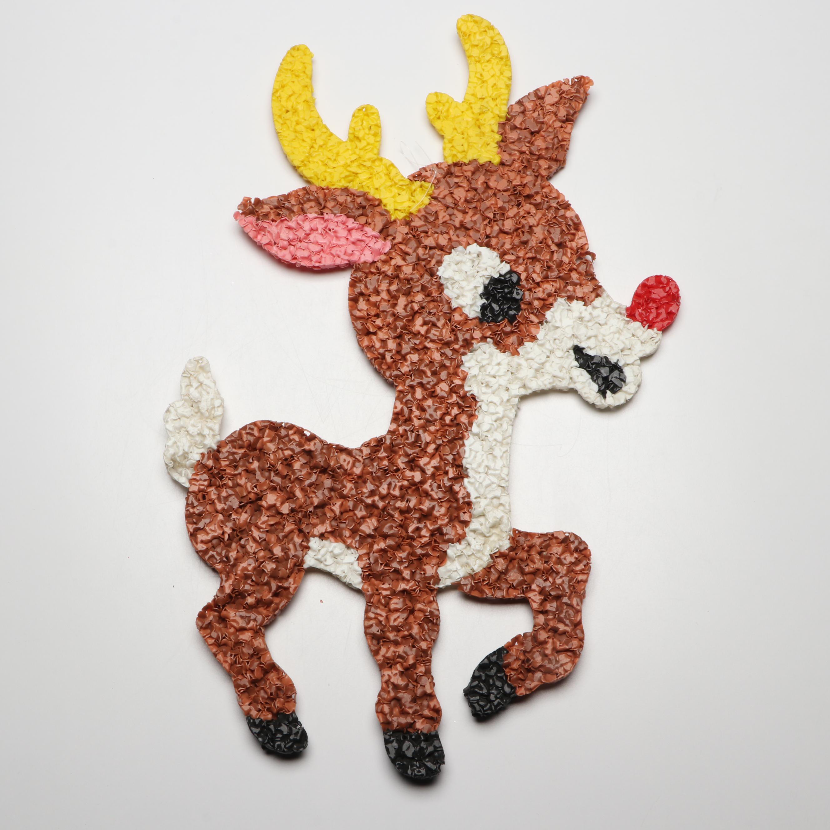Vintage Melted Plastic Popcorn Rudolph Wall Hangings, 1970s