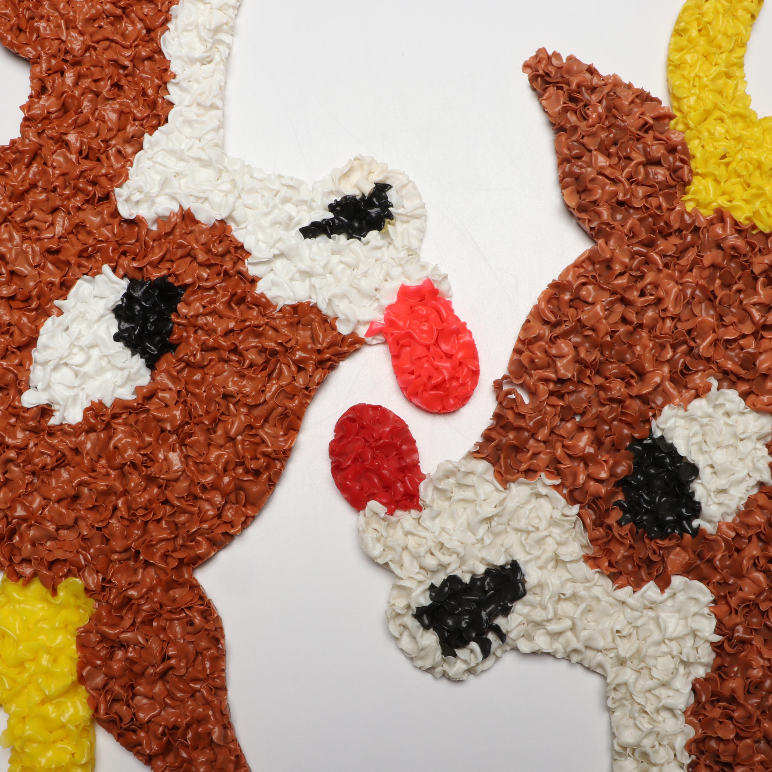 Vintage Melted Plastic Popcorn Rudolph Wall Hangings, 1970s