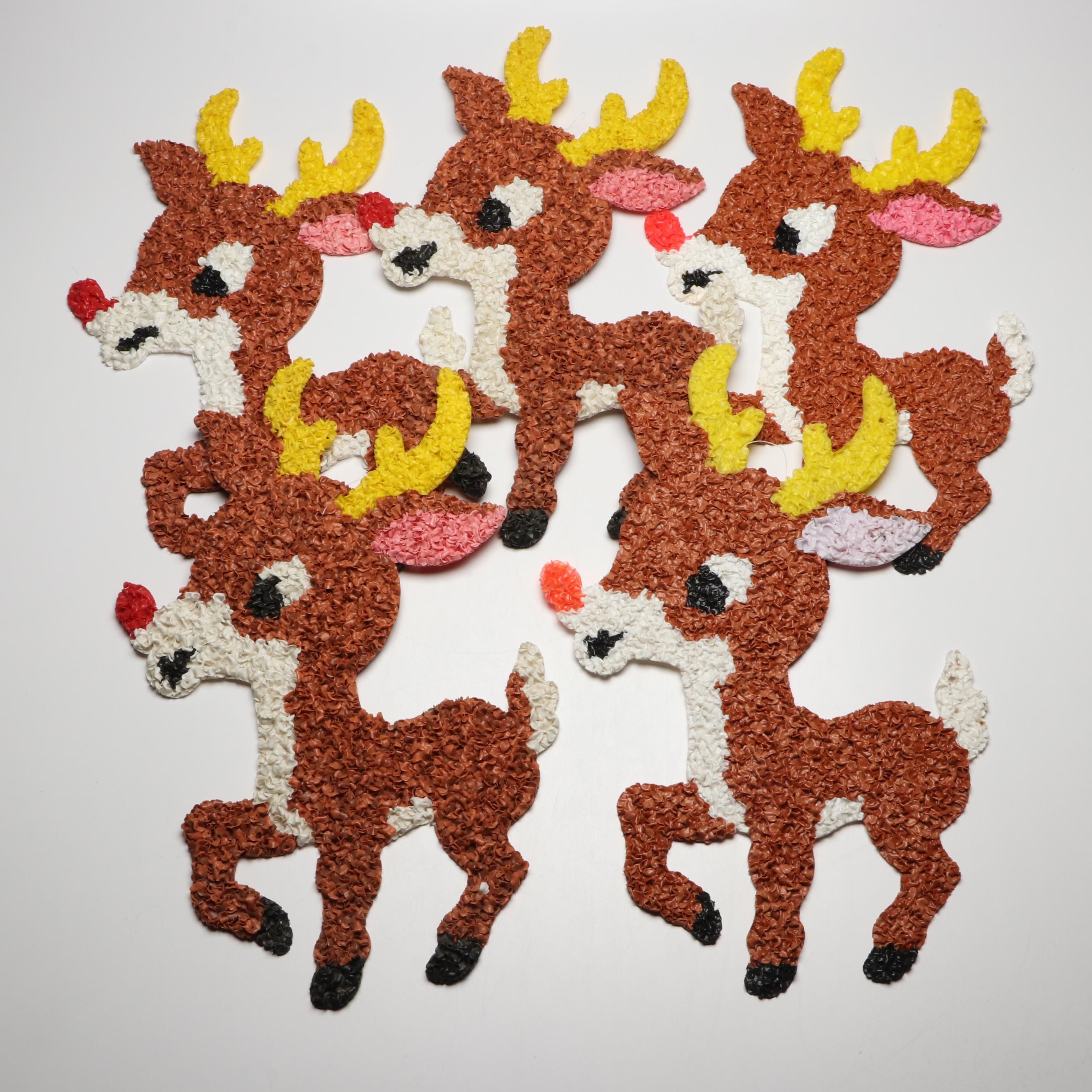 Vintage Melted Plastic Popcorn Rudolph Wall Hangings, 1970s