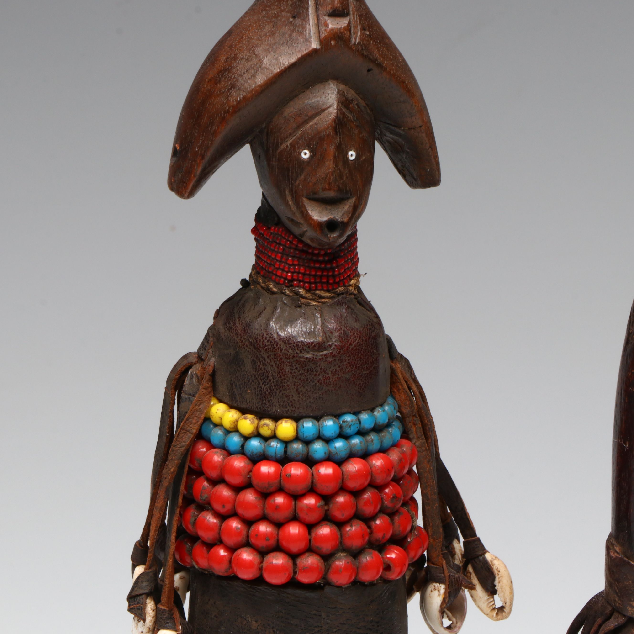 Nigerian Hand-Carved Wood, Leather and Beaded Namji Dolls