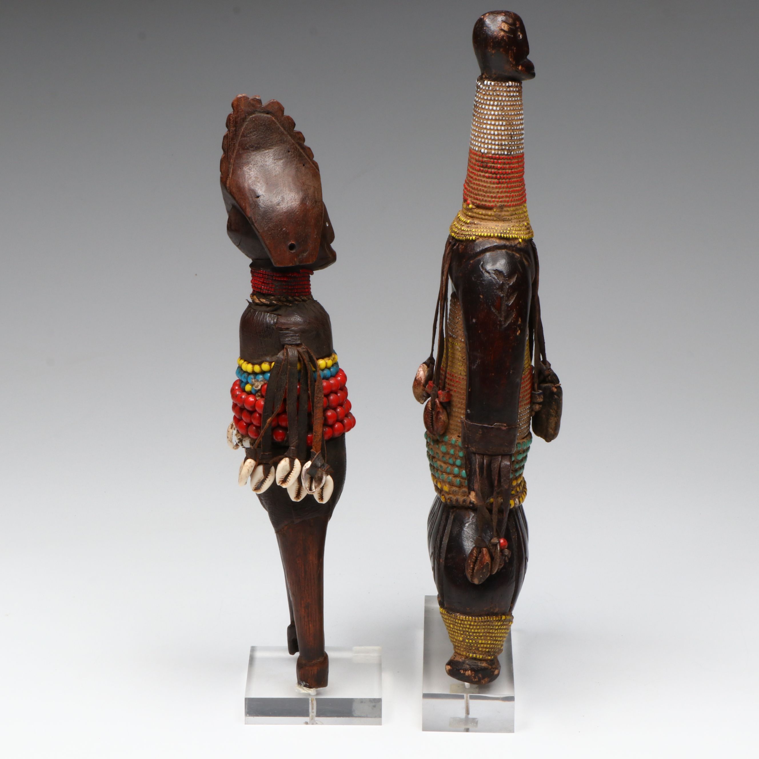 Nigerian Hand-Carved Wood, Leather and Beaded Namji Dolls