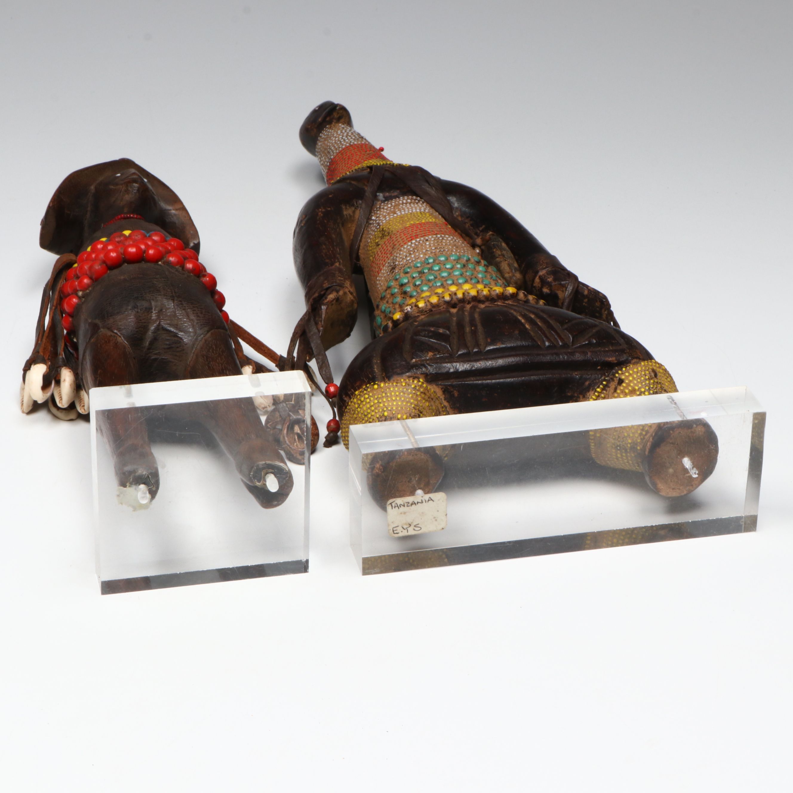 Nigerian Hand-Carved Wood, Leather and Beaded Namji Dolls