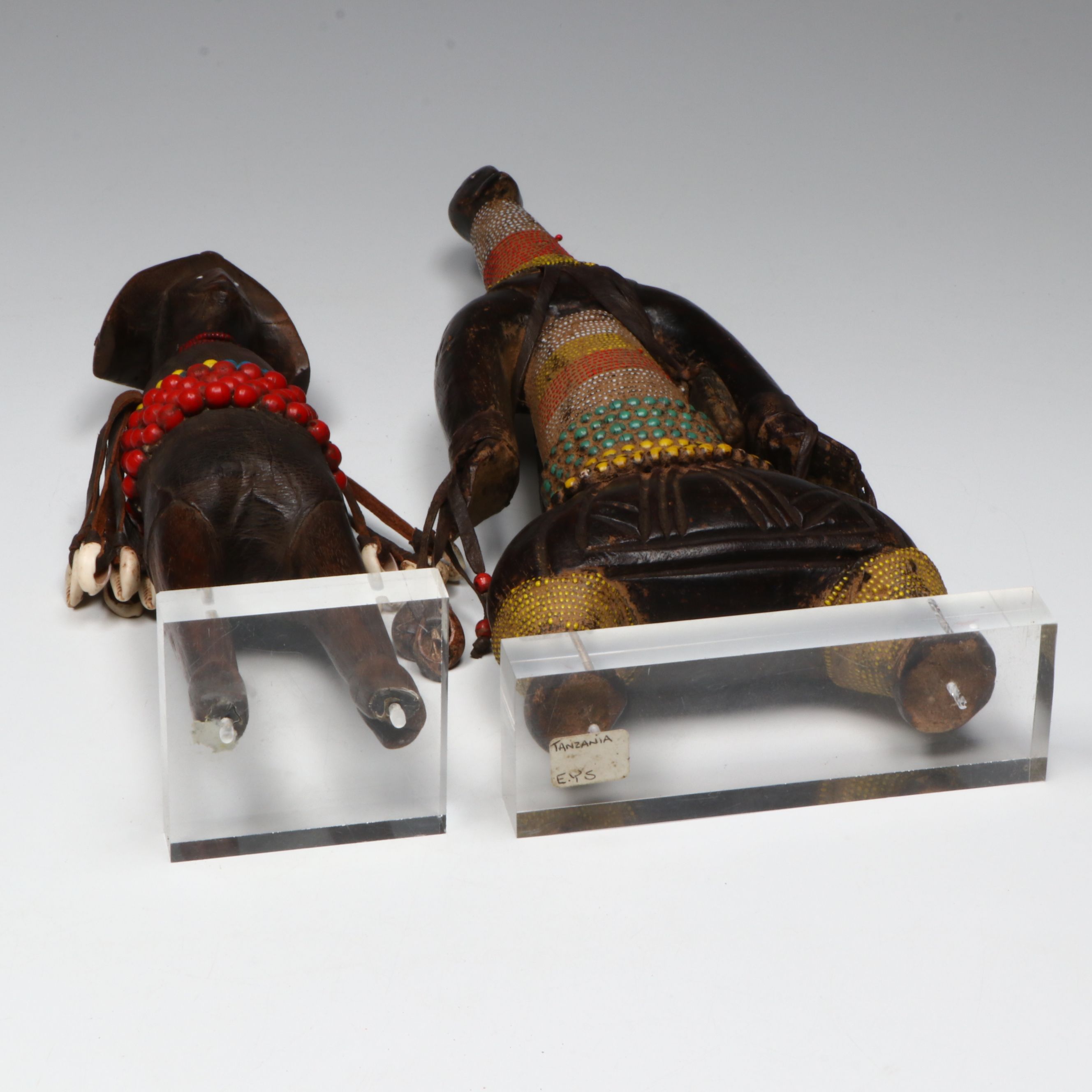 Nigerian Hand-Carved Wood, Leather and Beaded Namji Dolls