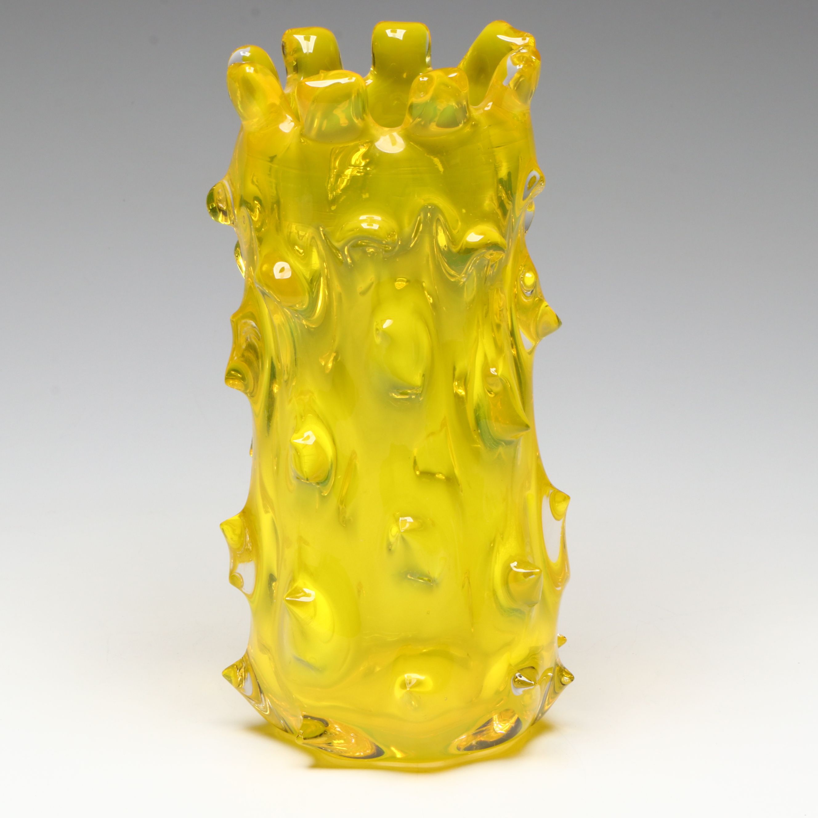 Mid Century Modern Murano Style Yellow Rostrato Art Glass Vase