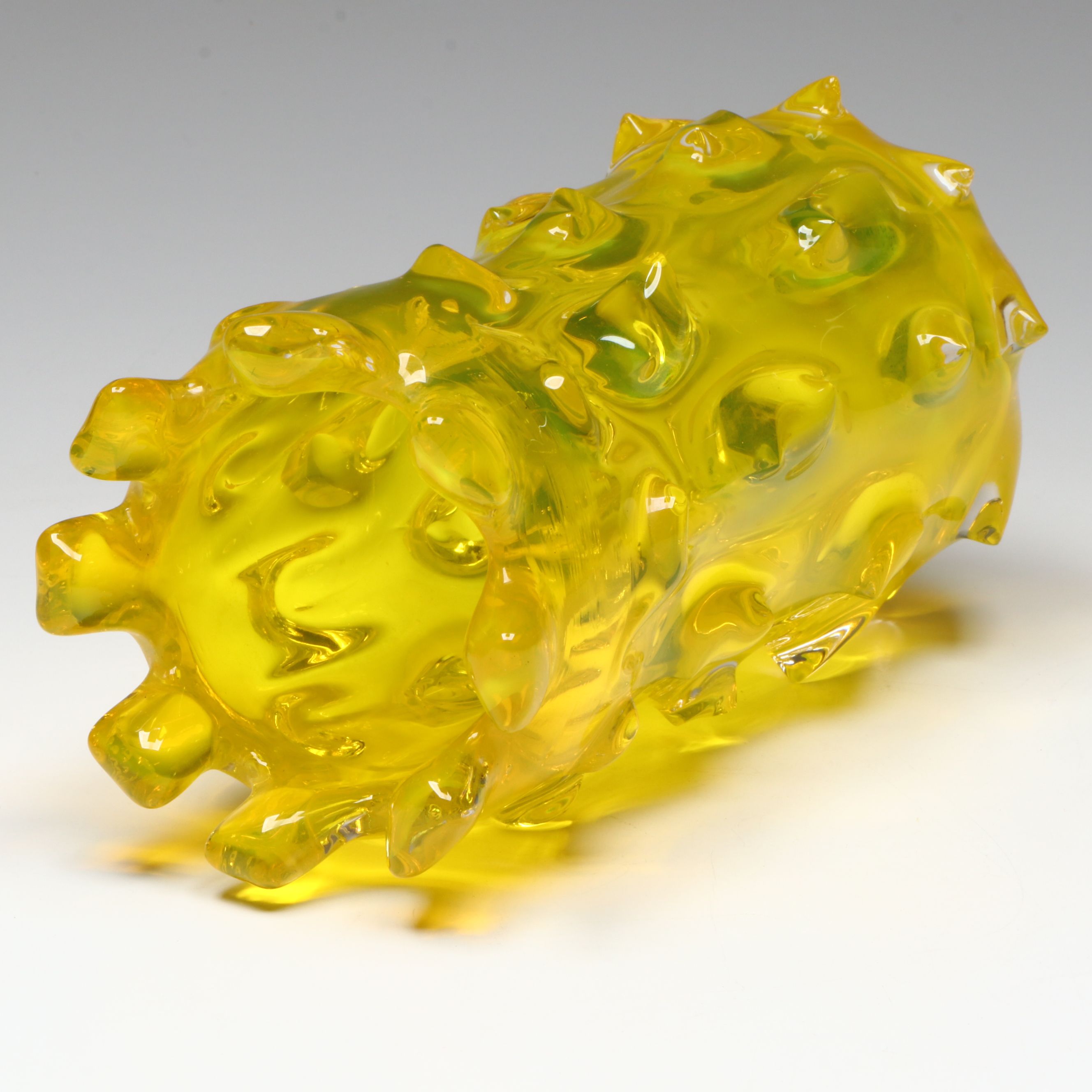 Mid Century Modern Murano Style Yellow Rostrato Art Glass Vase