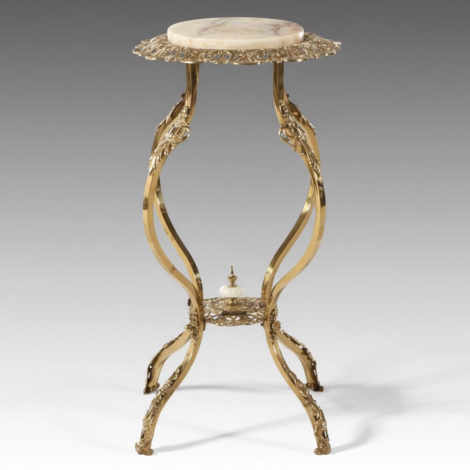 Hollywood Regency  Style Gilt Metal and Marble Pedestal, Mid-20th Century