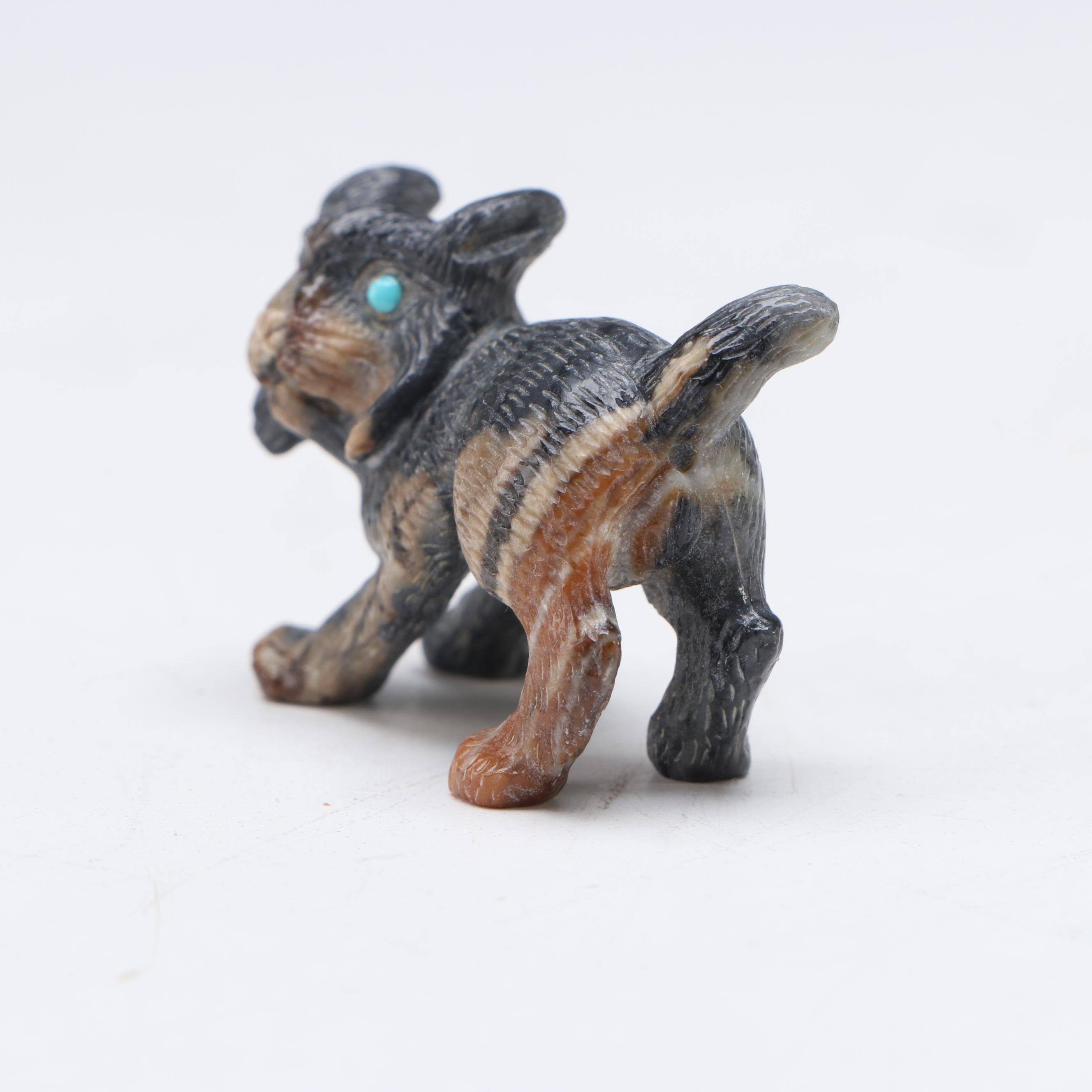 Fabian Cheama Zuni Carved Picasso Marble Bobcat Fetish