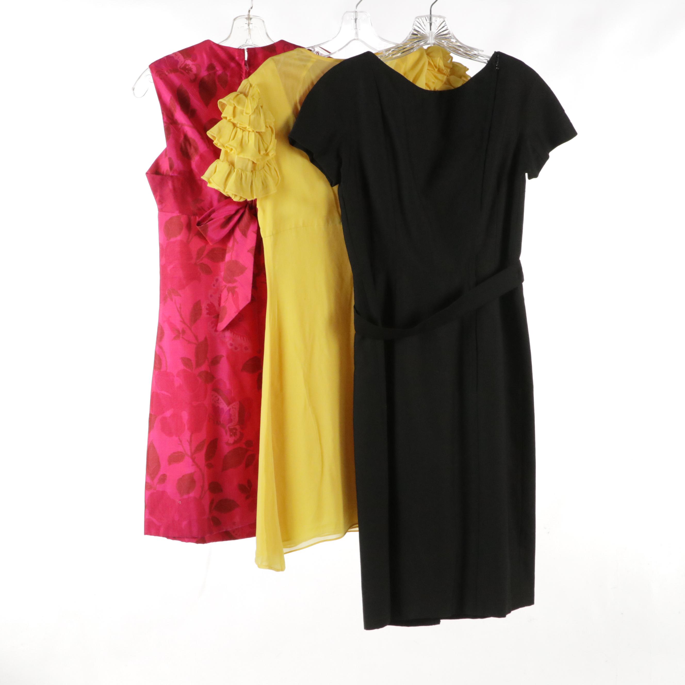 Estévez Black Belted, Yellow Ruffle Sleeve and Pink Pattered Cocktail Dresses