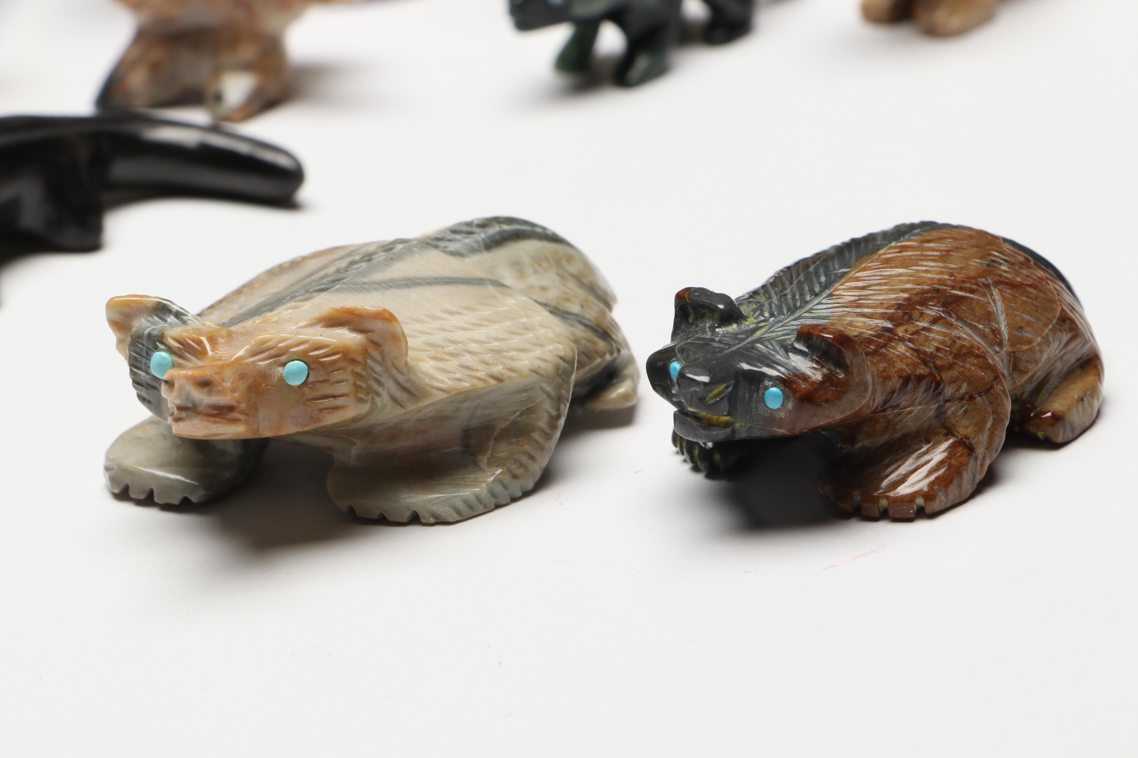 Zuni Carved Stone Cat, Bears, Lizard and More Animal Fetishes