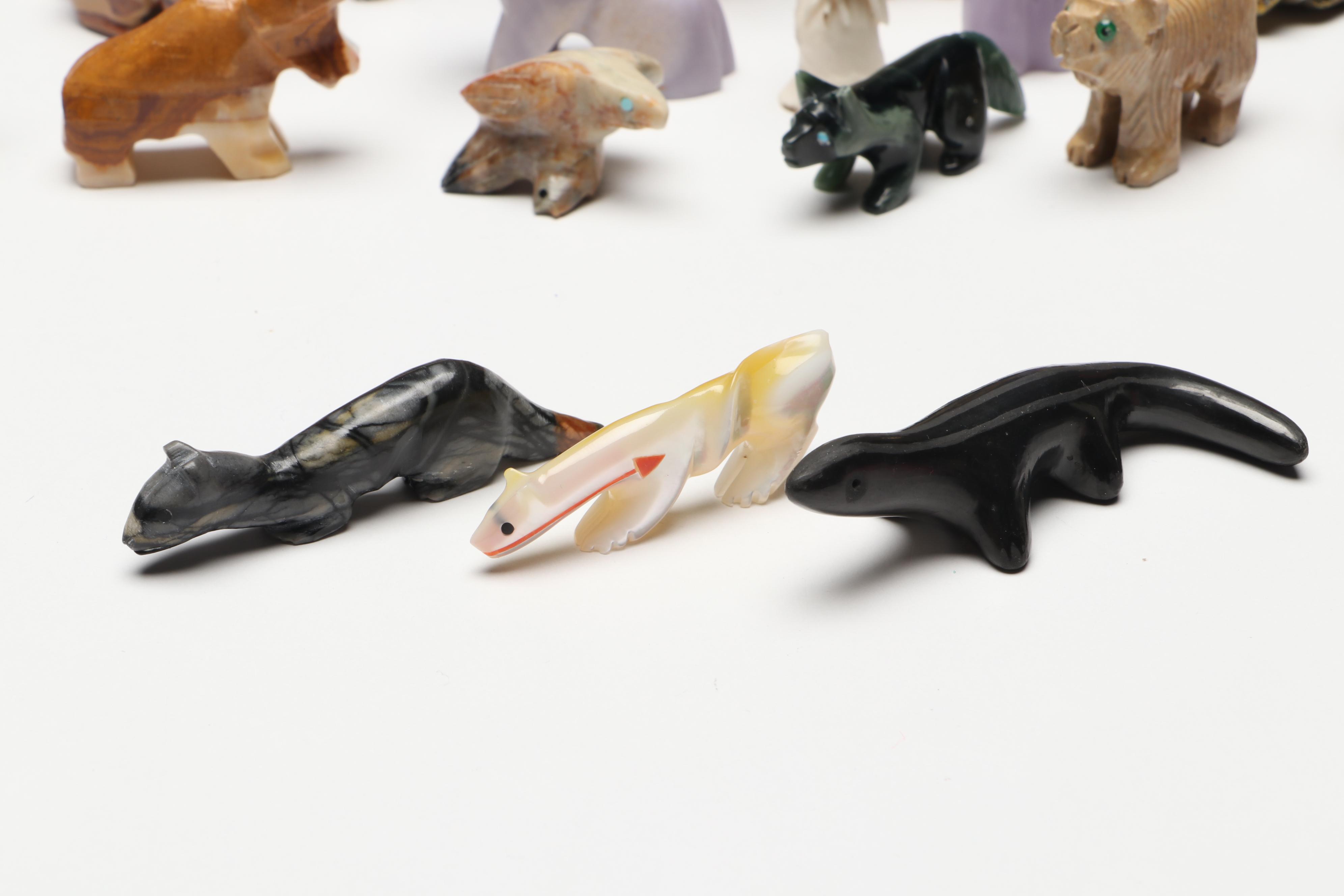 Zuni Carved Stone Cat, Bears, Lizard and More Animal Fetishes