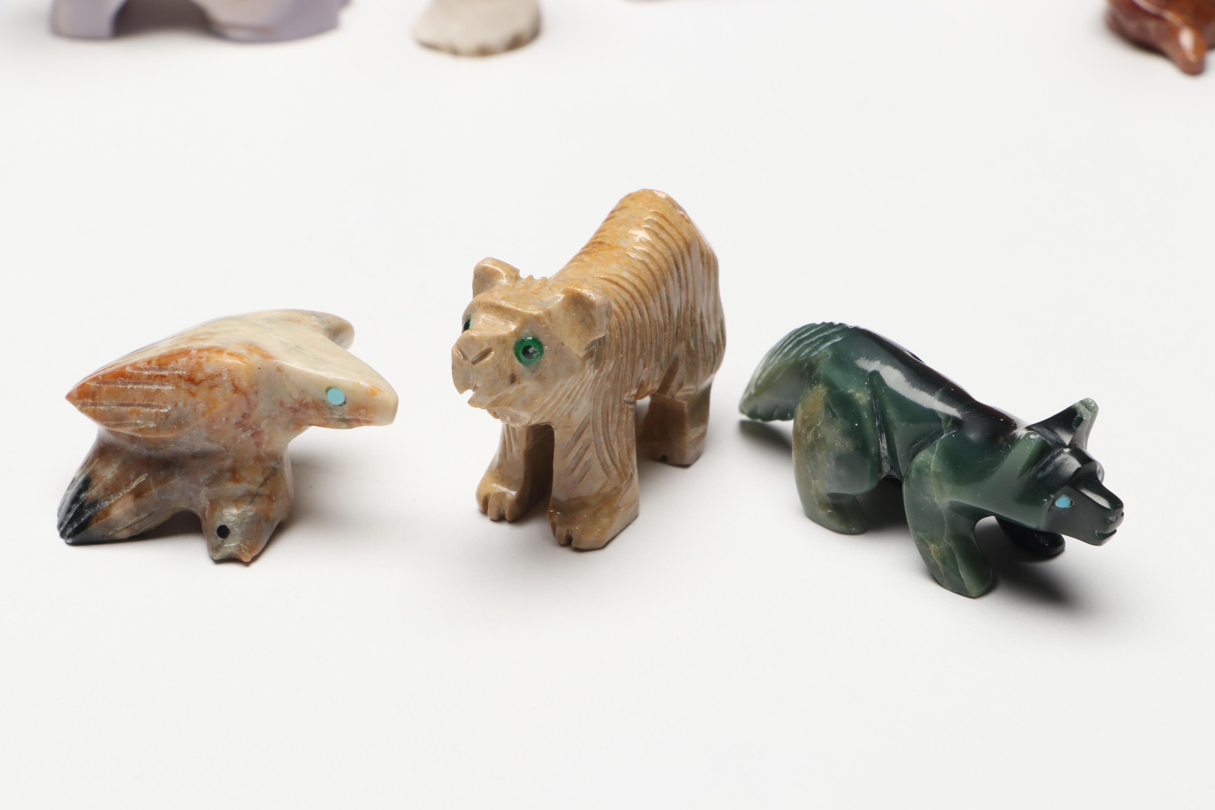 Zuni Carved Stone Cat, Bears, Lizard and More Animal Fetishes
