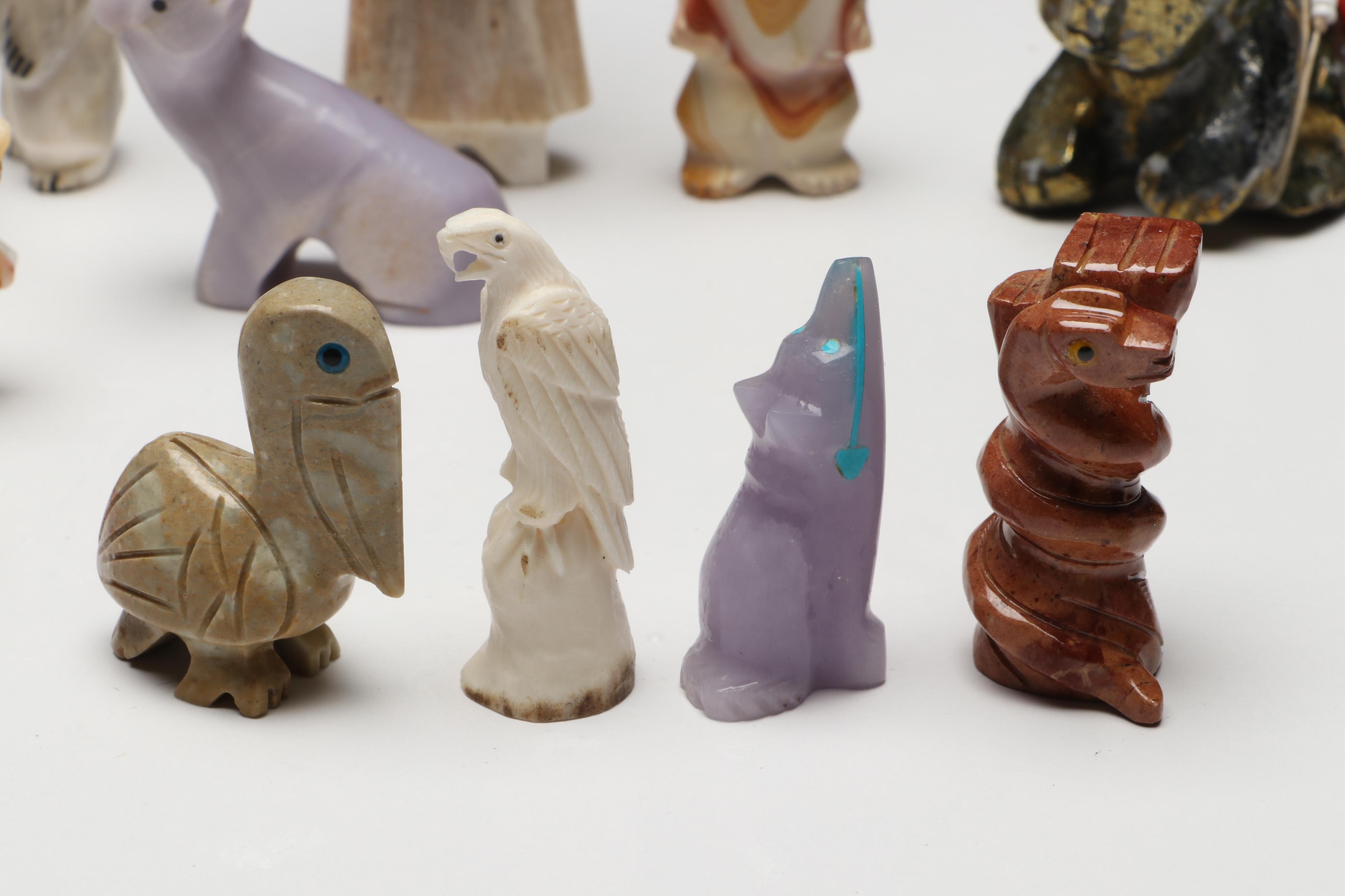 Zuni Carved Stone Cat, Bears, Lizard and More Animal Fetishes