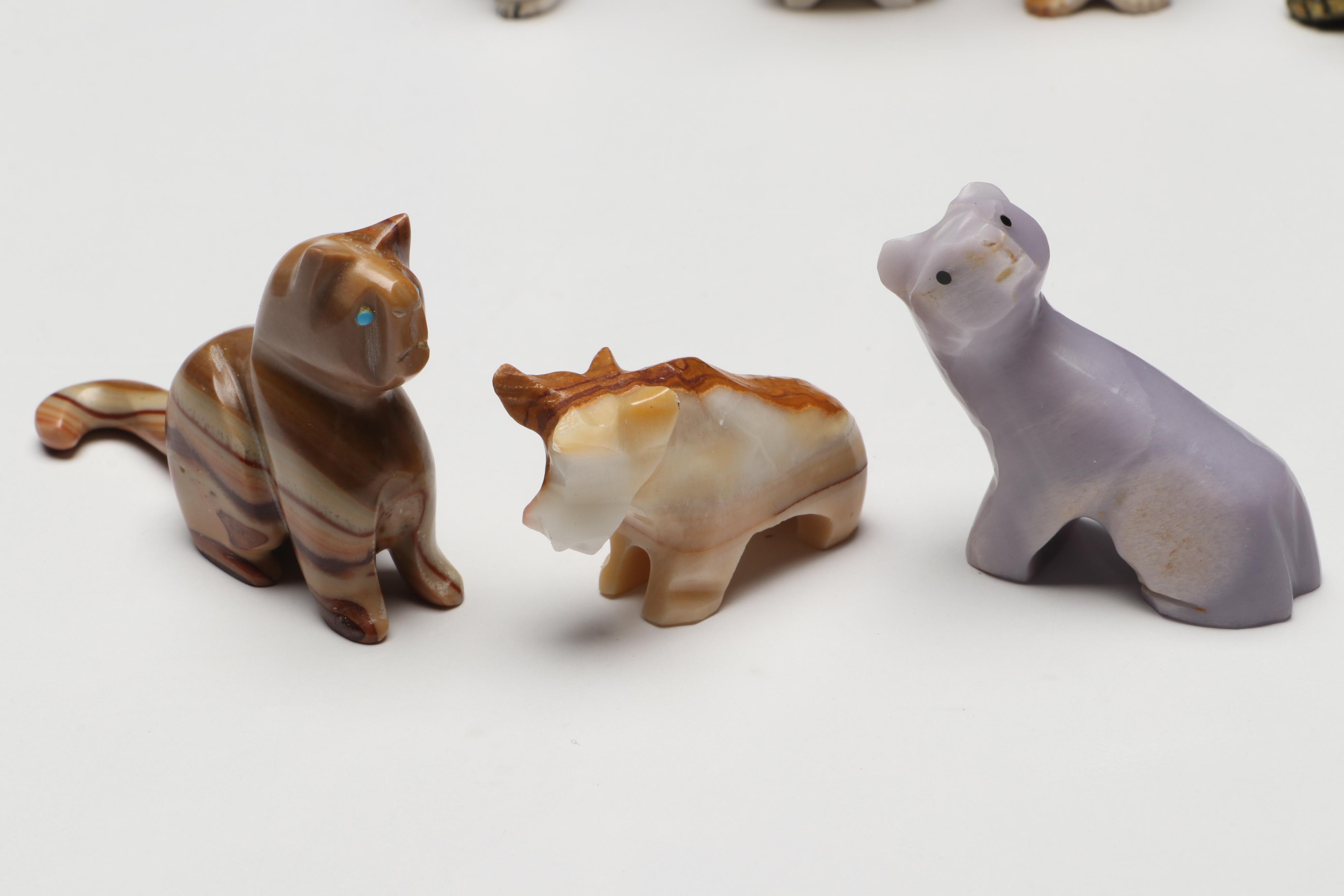 Zuni Carved Stone Cat, Bears, Lizard and More Animal Fetishes