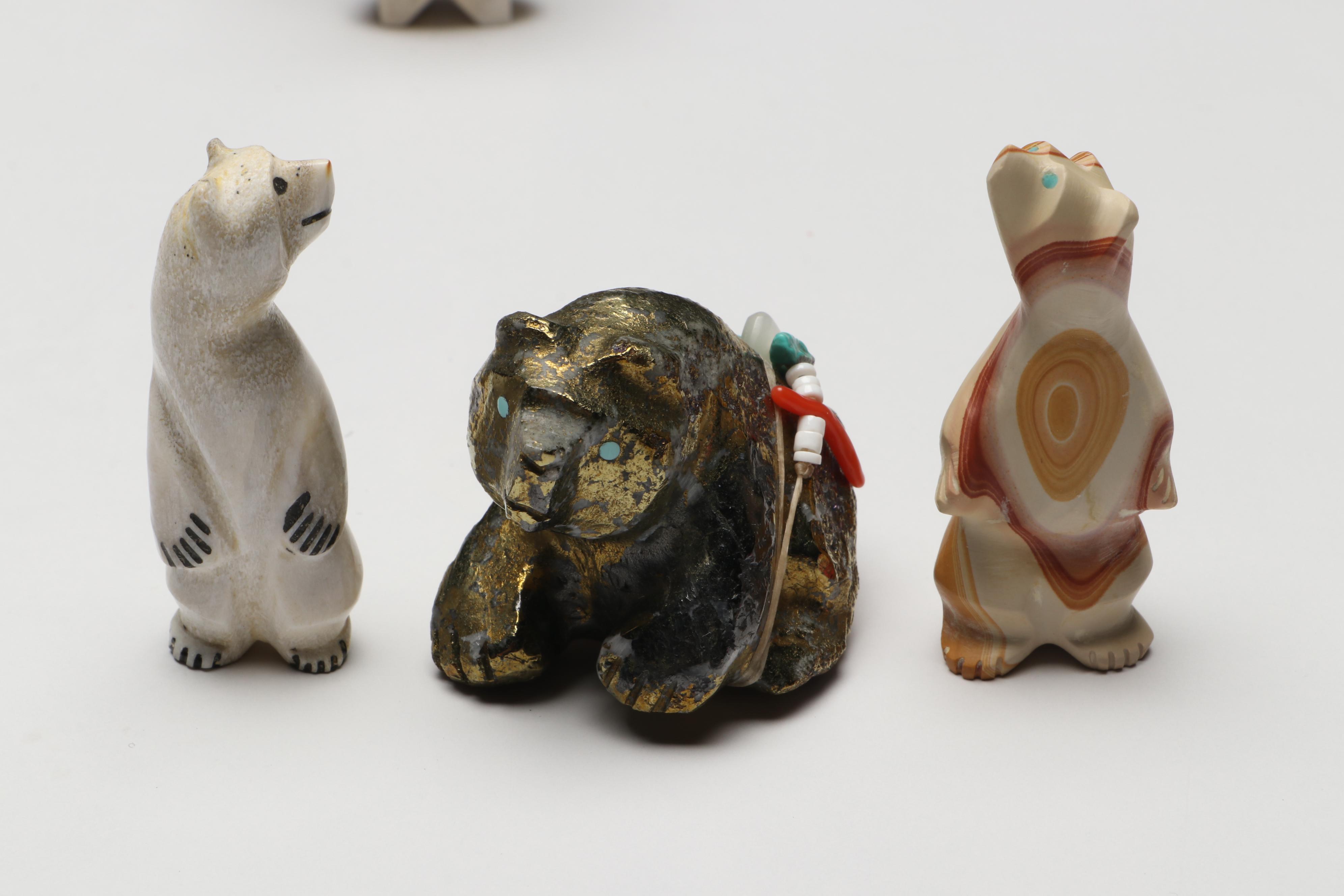 Zuni Carved Stone Cat, Bears, Lizard and More Animal Fetishes
