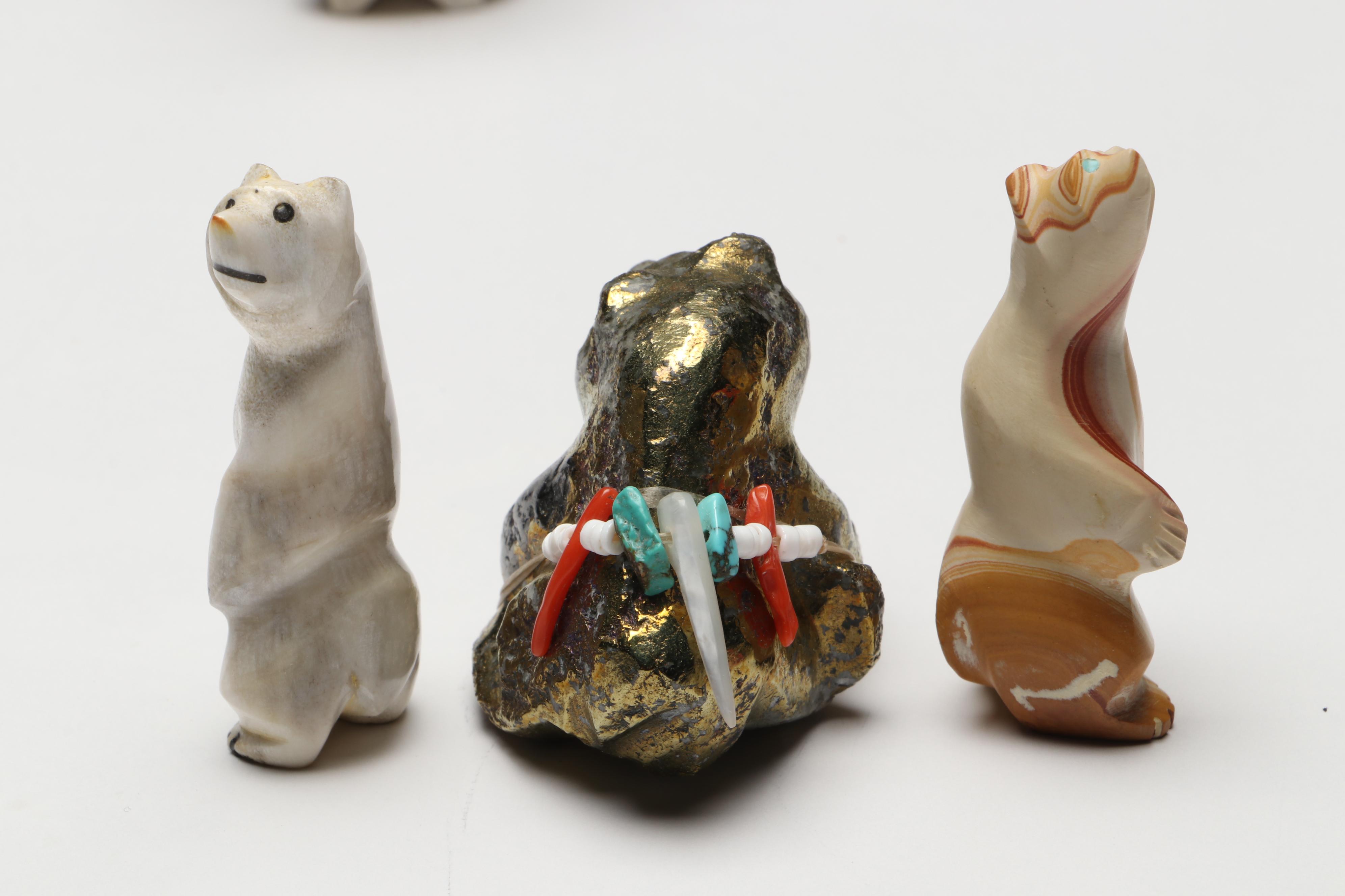 Zuni Carved Stone Cat, Bears, Lizard and More Animal Fetishes
