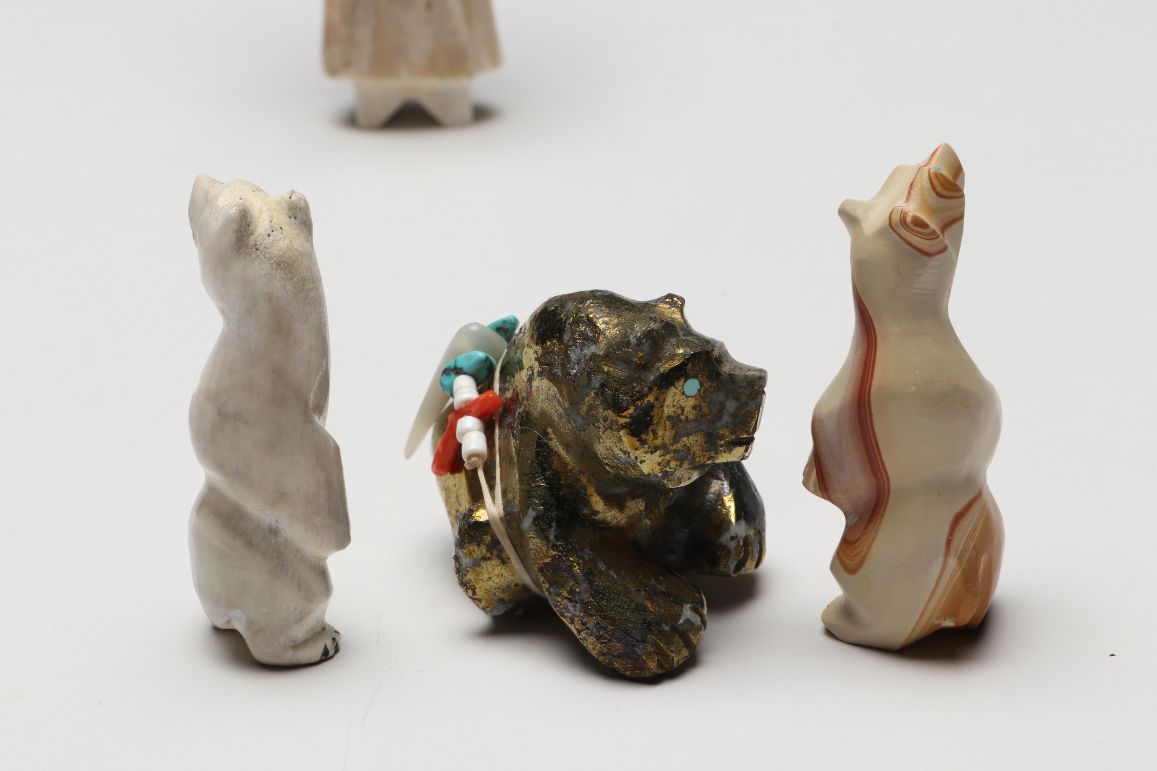 Zuni Carved Stone Cat, Bears, Lizard and More Animal Fetishes