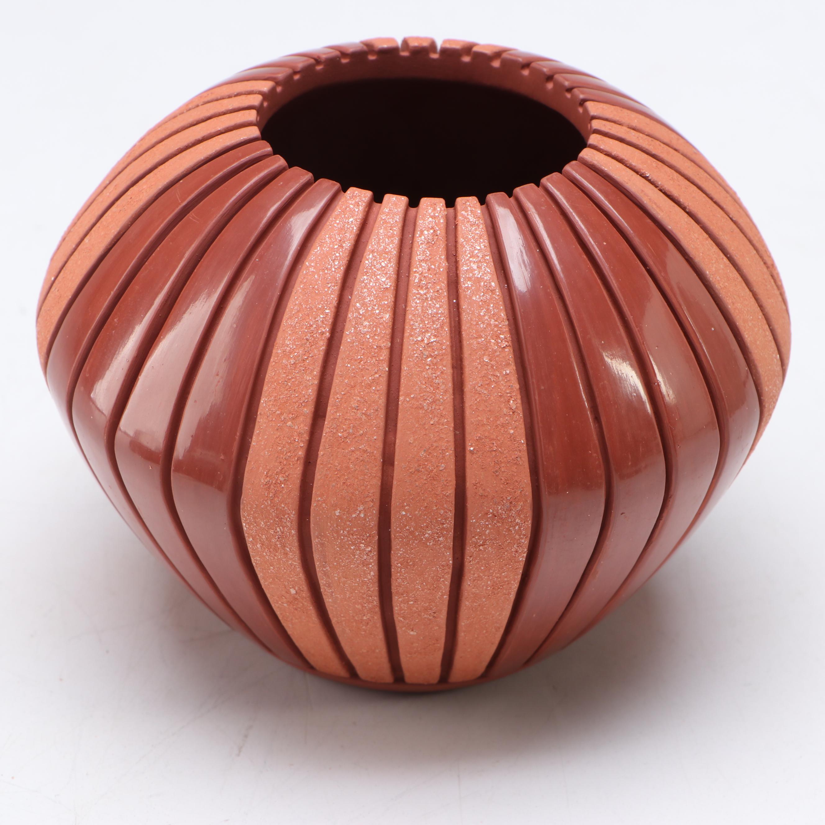 Sue Tapia San Juan Pueblo Incised Redware Olla